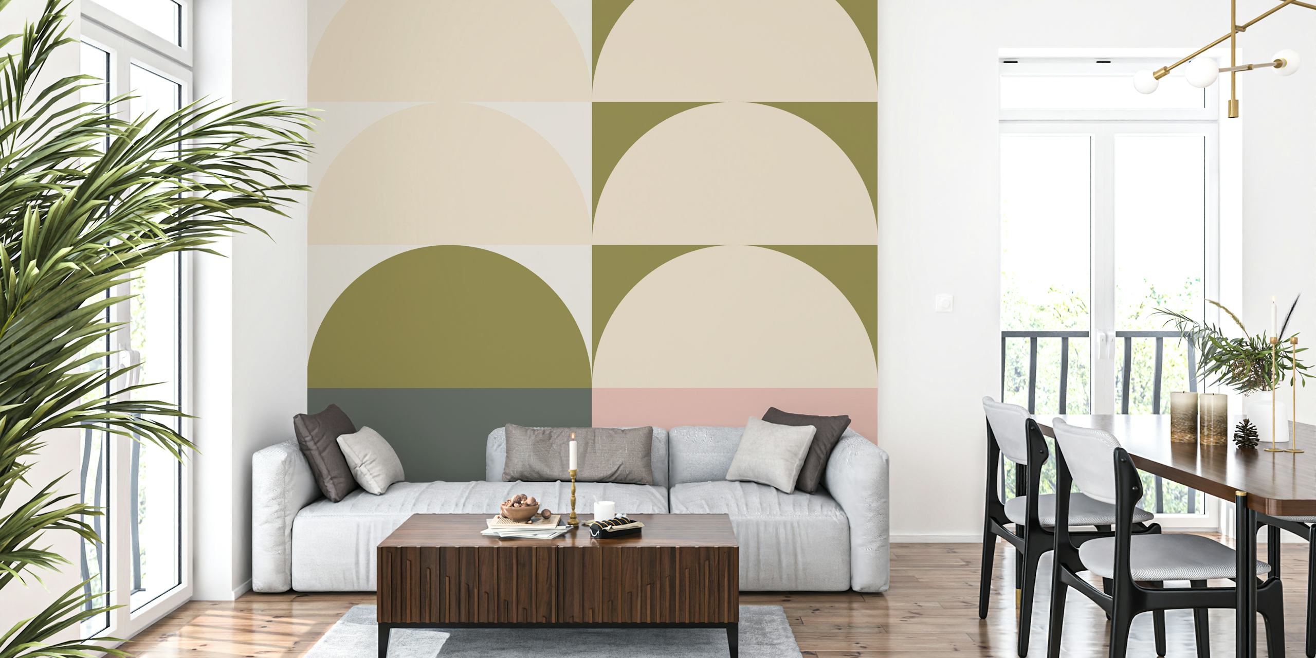 Retro Sunrise Panorama-Tapete in einem Raum