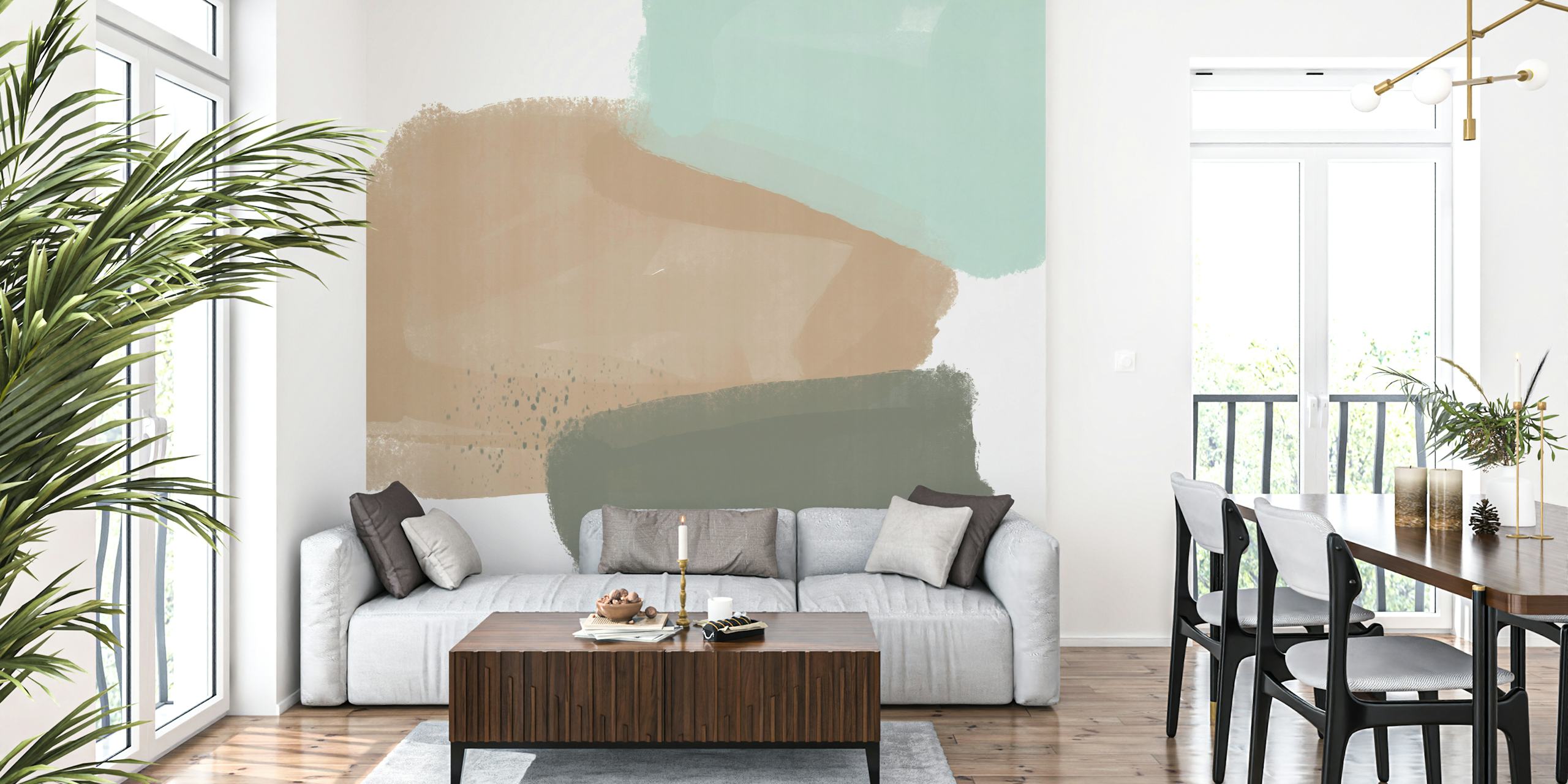 Modern Pastel Brush Strokes behang in een kamer