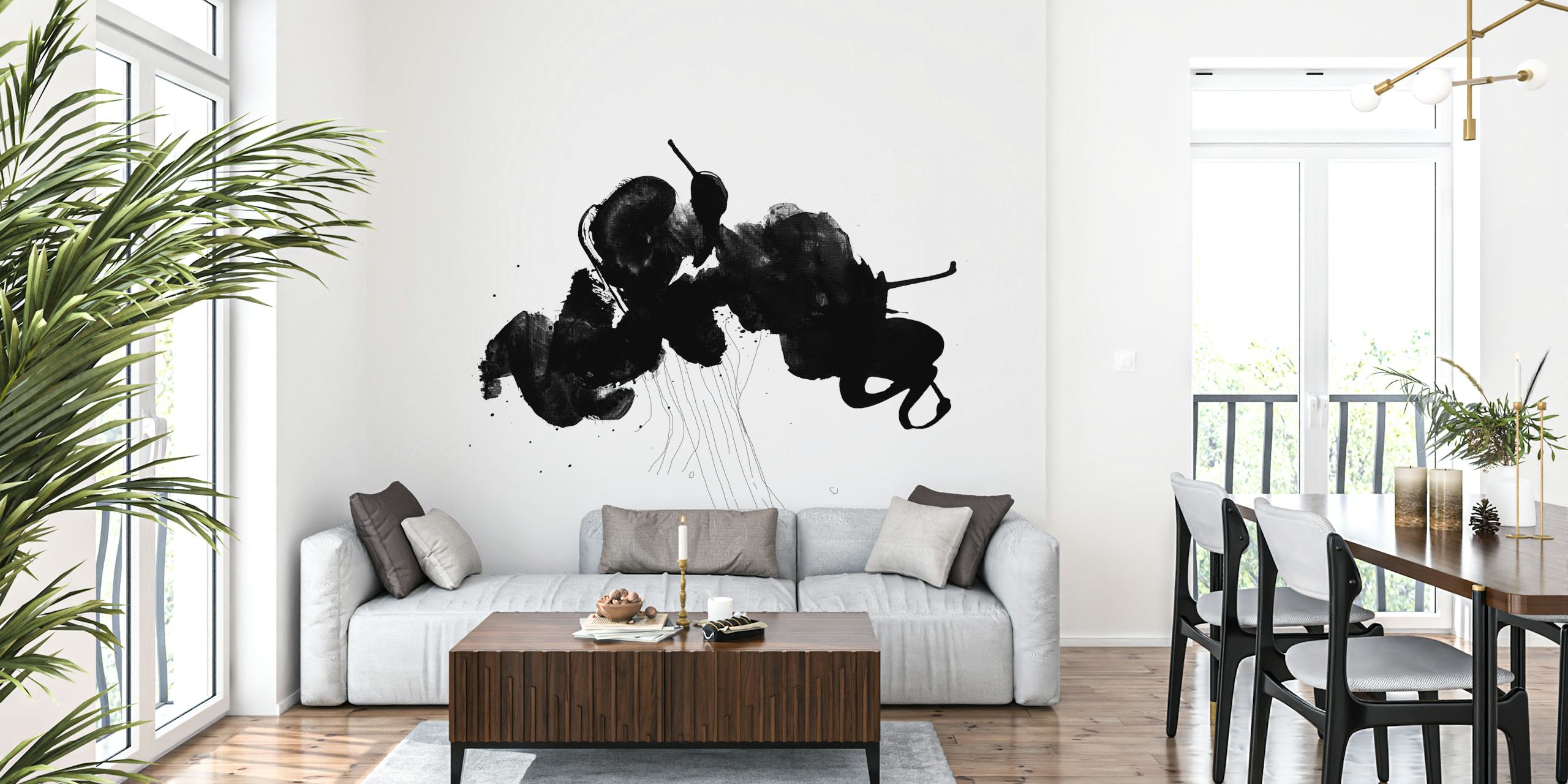 Black abstract ink shapes on white background wallpaper