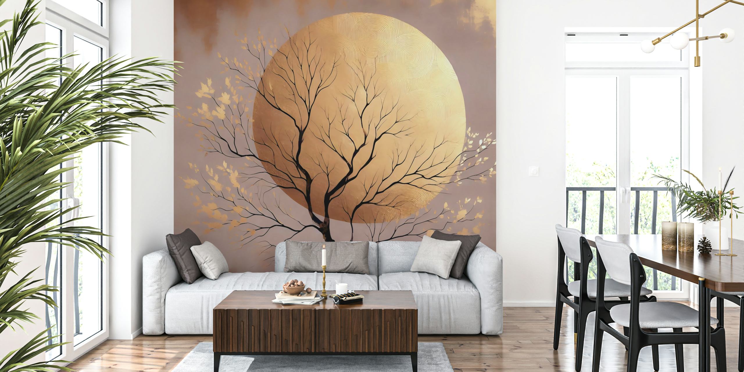 Gilded Japanese Autumn Tree wallpaper design