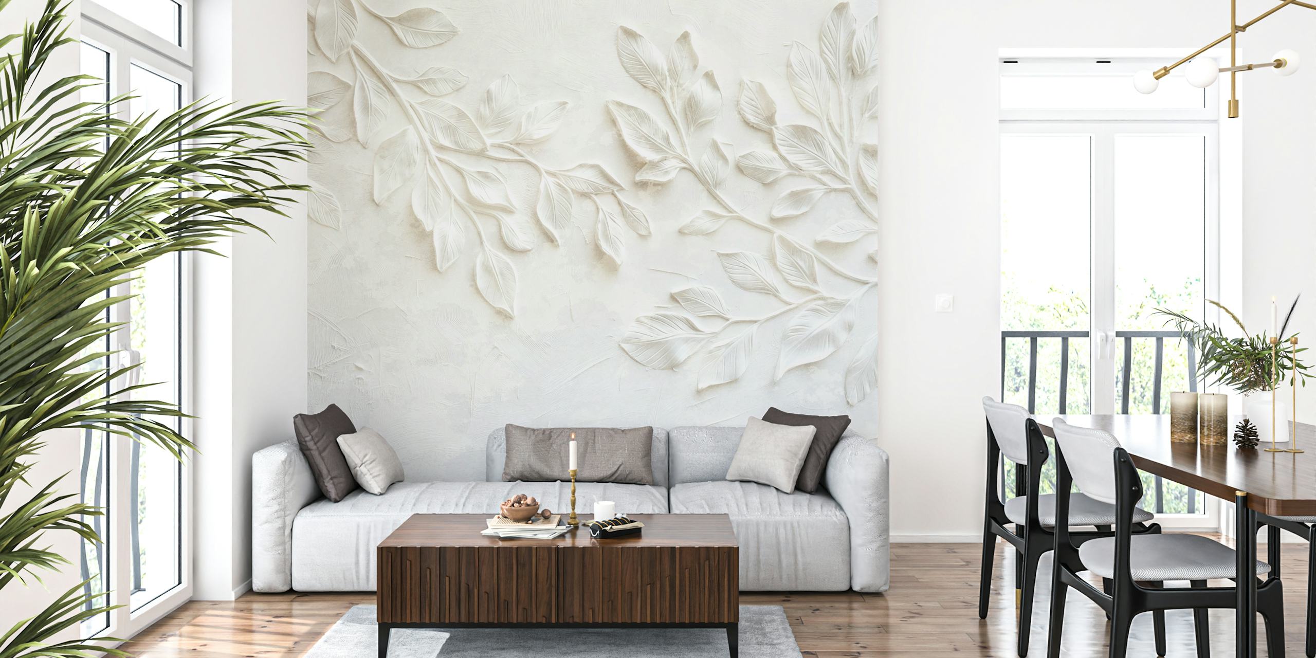 Leaf Impressions Tuberose White wallpaper in a room