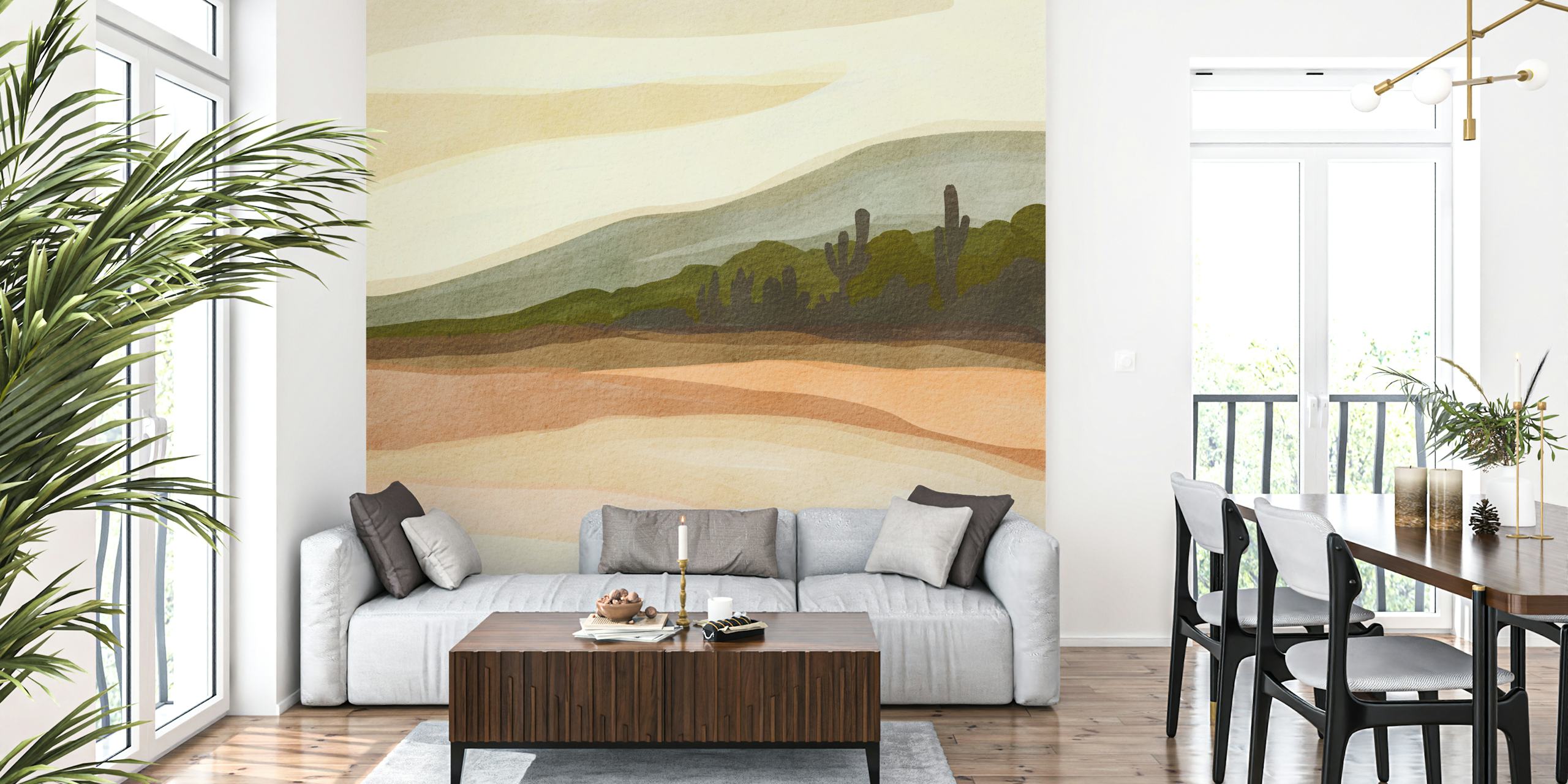 Serene desert panorama wallpaper in a room
