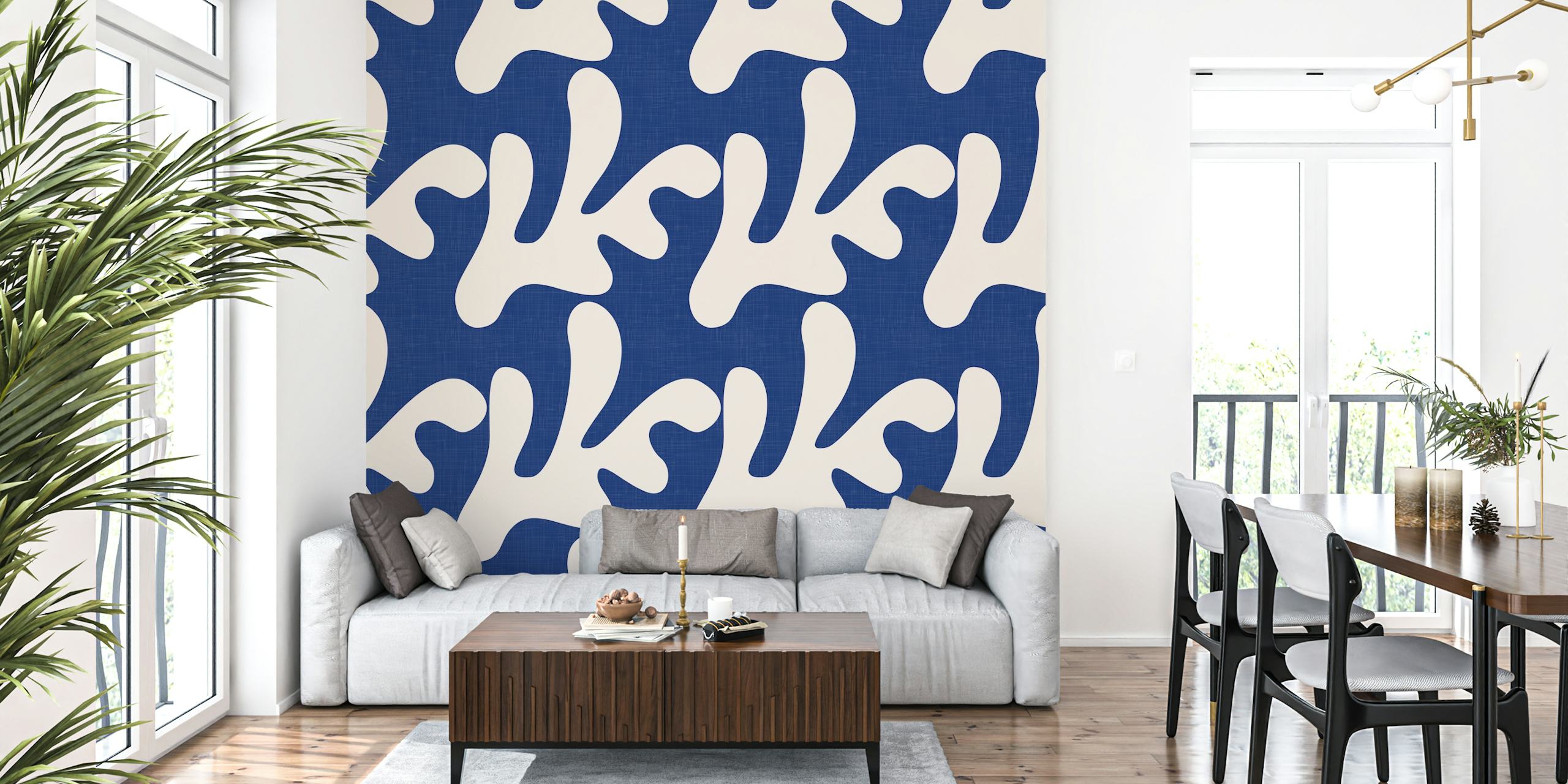 Tapeta Retro Tropical Simple Leaves u sobi