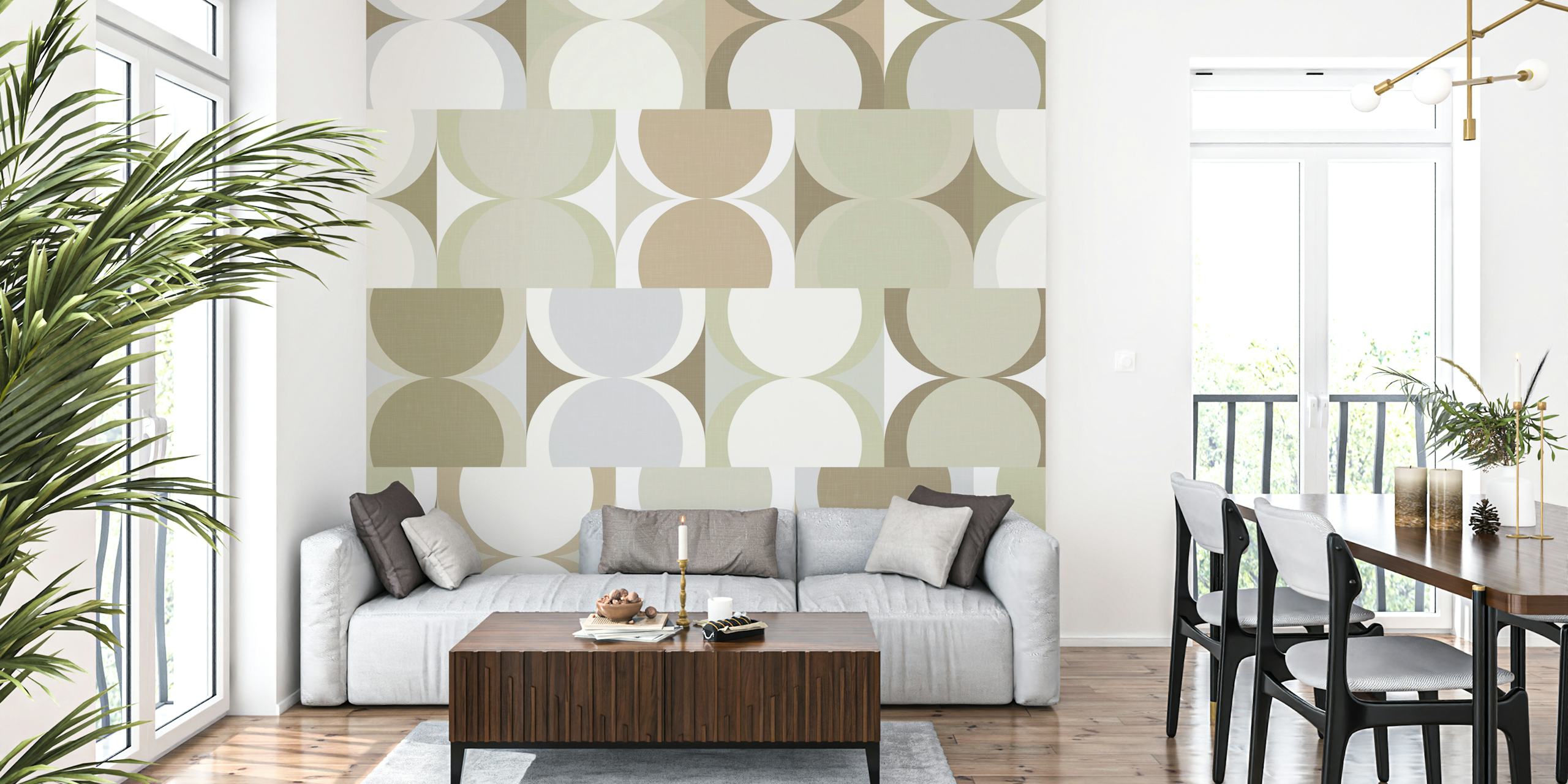 Abstract circles in beige and gray tones wallpaper