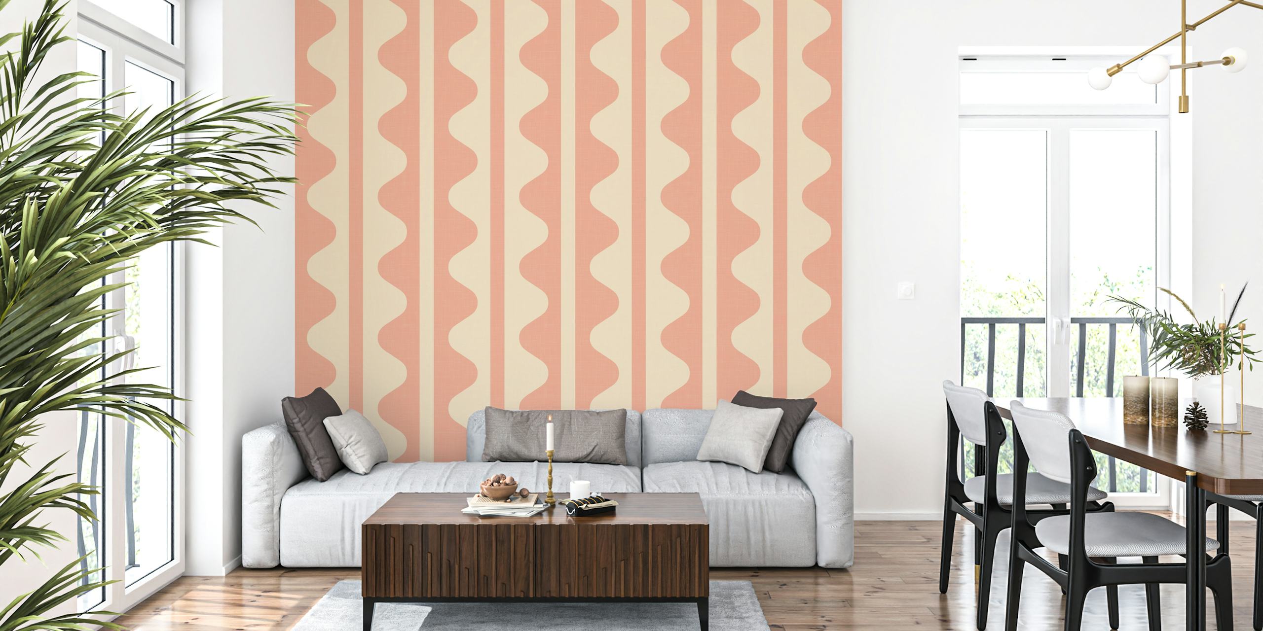 Blush pink vintage geometric wavy wallpaper