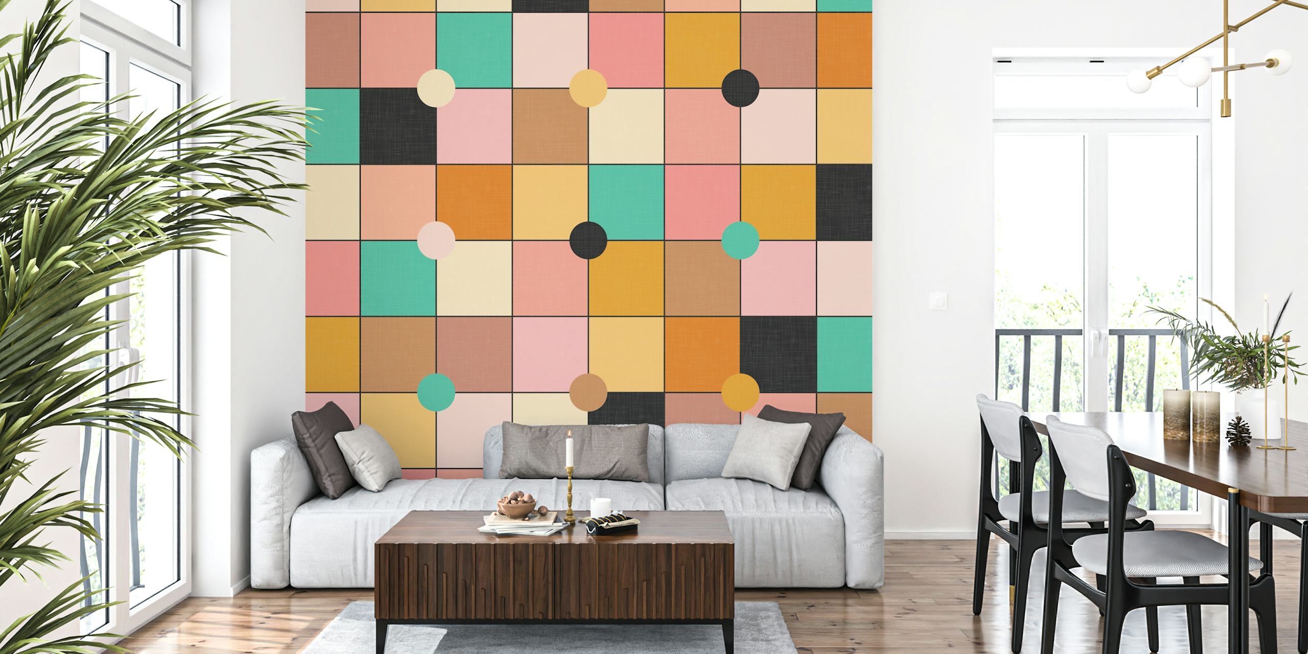 Motif de papier peint géométrique coloré dans une pièce