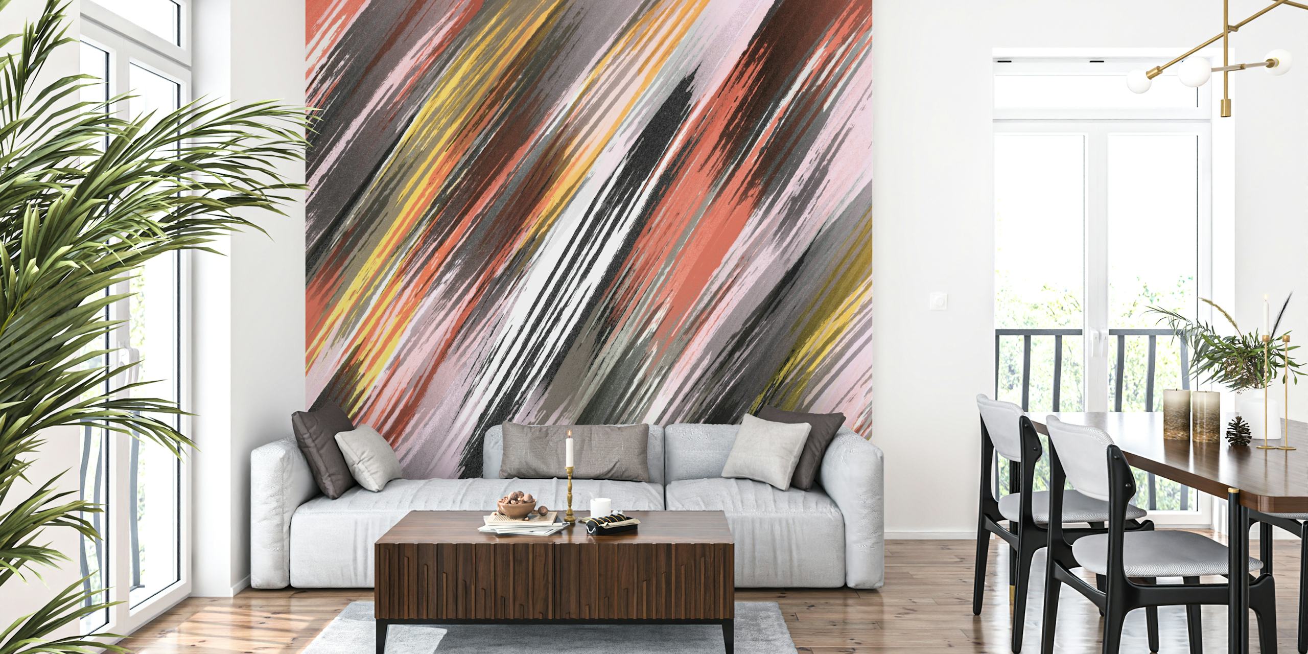 Colorful brush movement wallpaper in a room