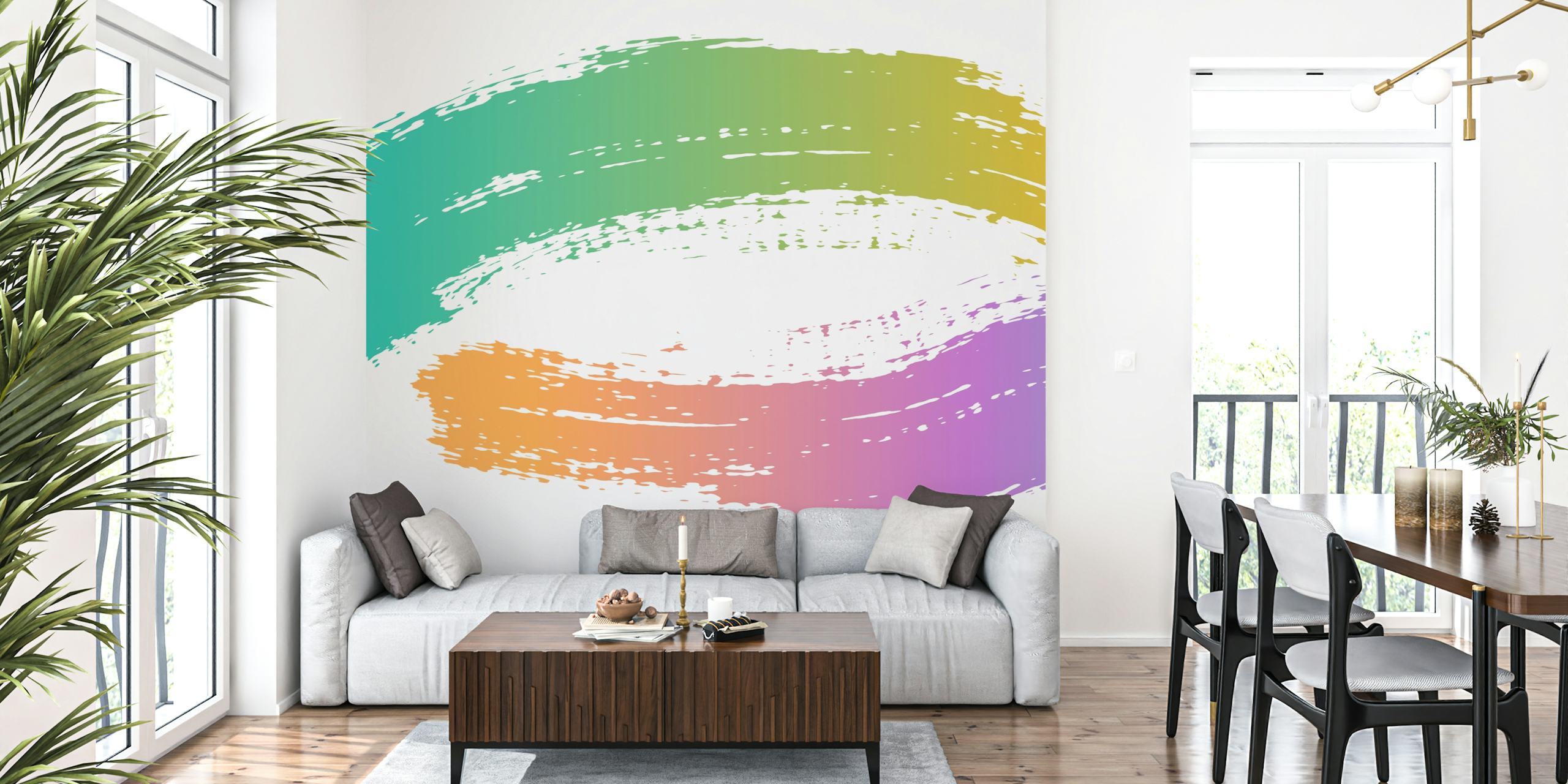 Rainbow Brush Strokes tapet i et rom