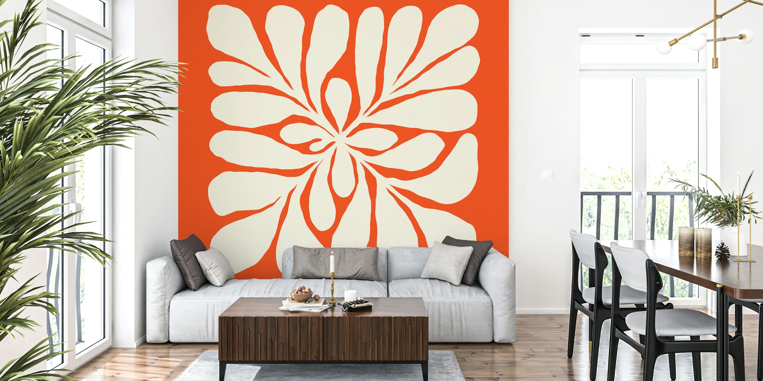 Papel de parede Vibrant Leaf Burst em um quarto