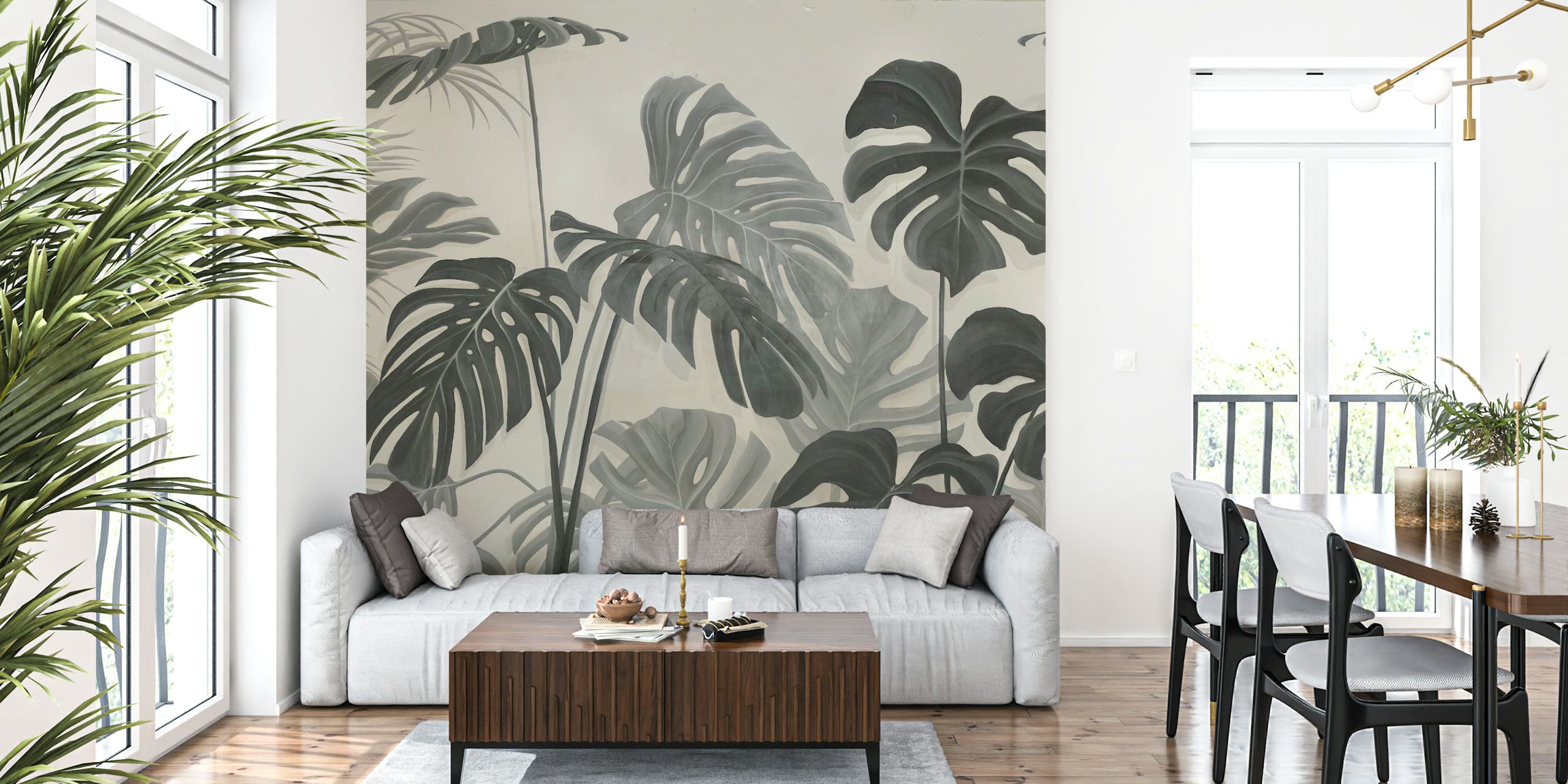 Tropical Monstera Leaf wallpaper em um quarto