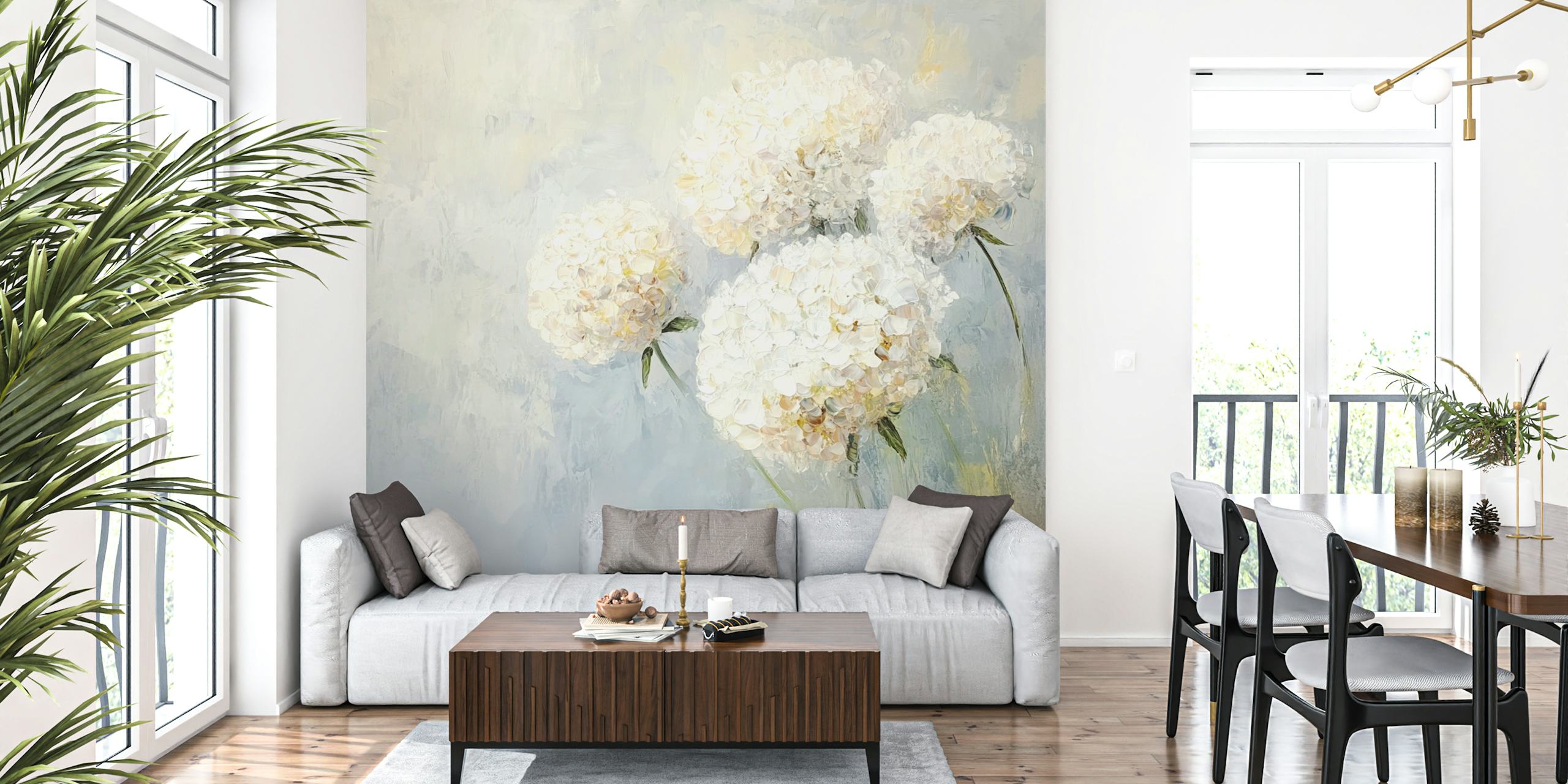 Projekt tapety Gentle White Hydrangea w pokoju