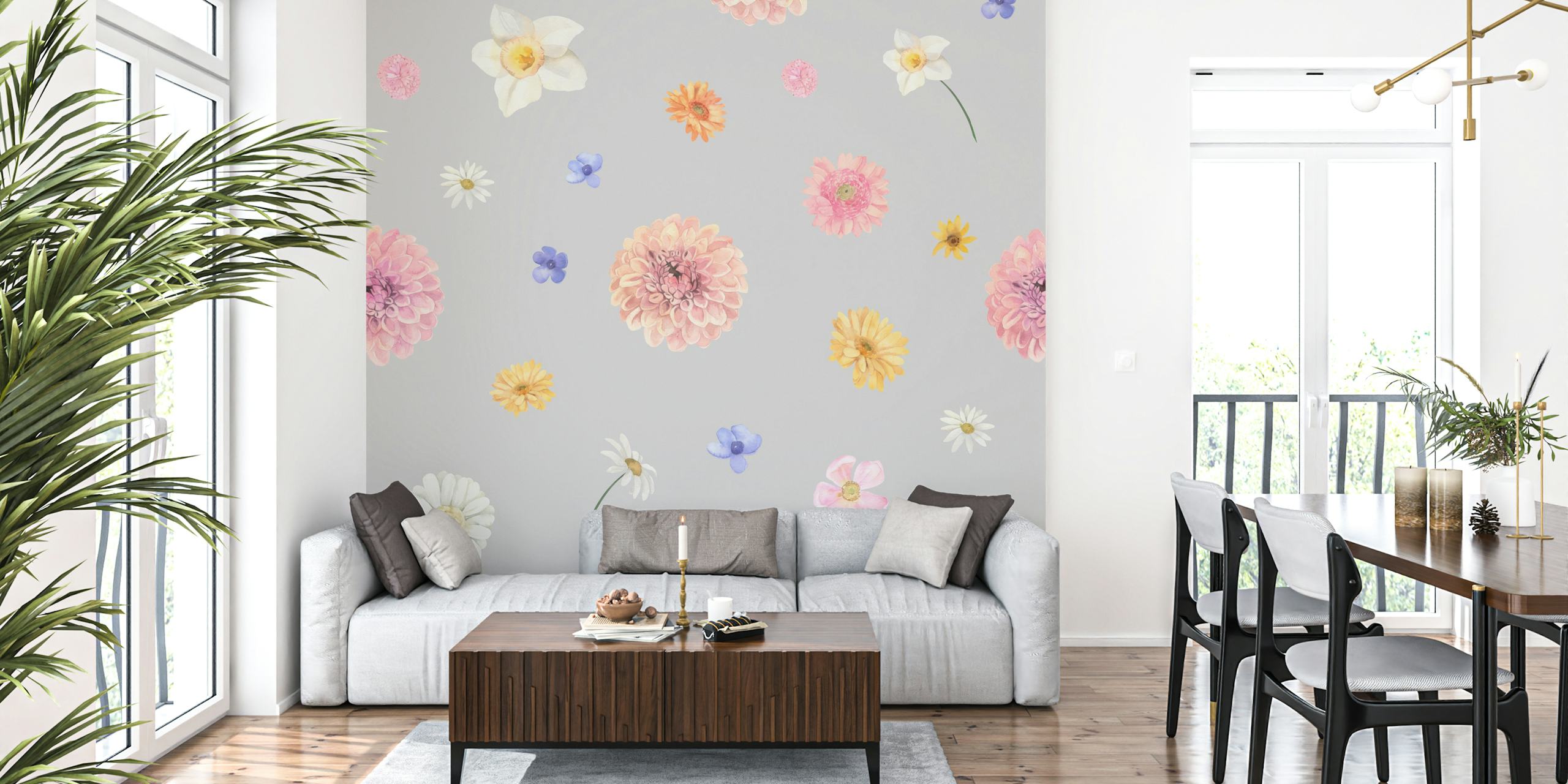 Design de papier peint floral dans une chambre
