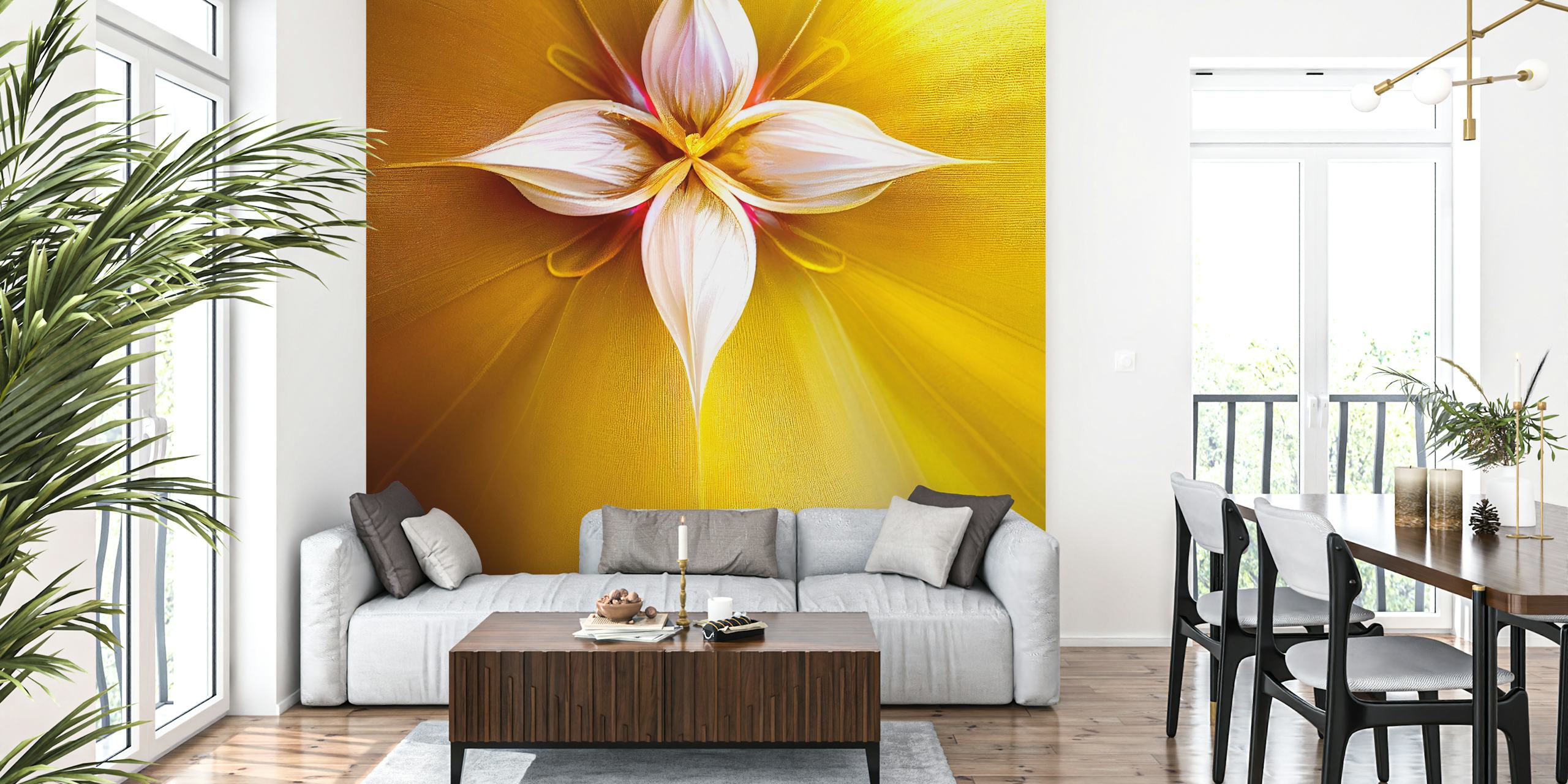 Tapeta Serene Gold Blossom v pokoji