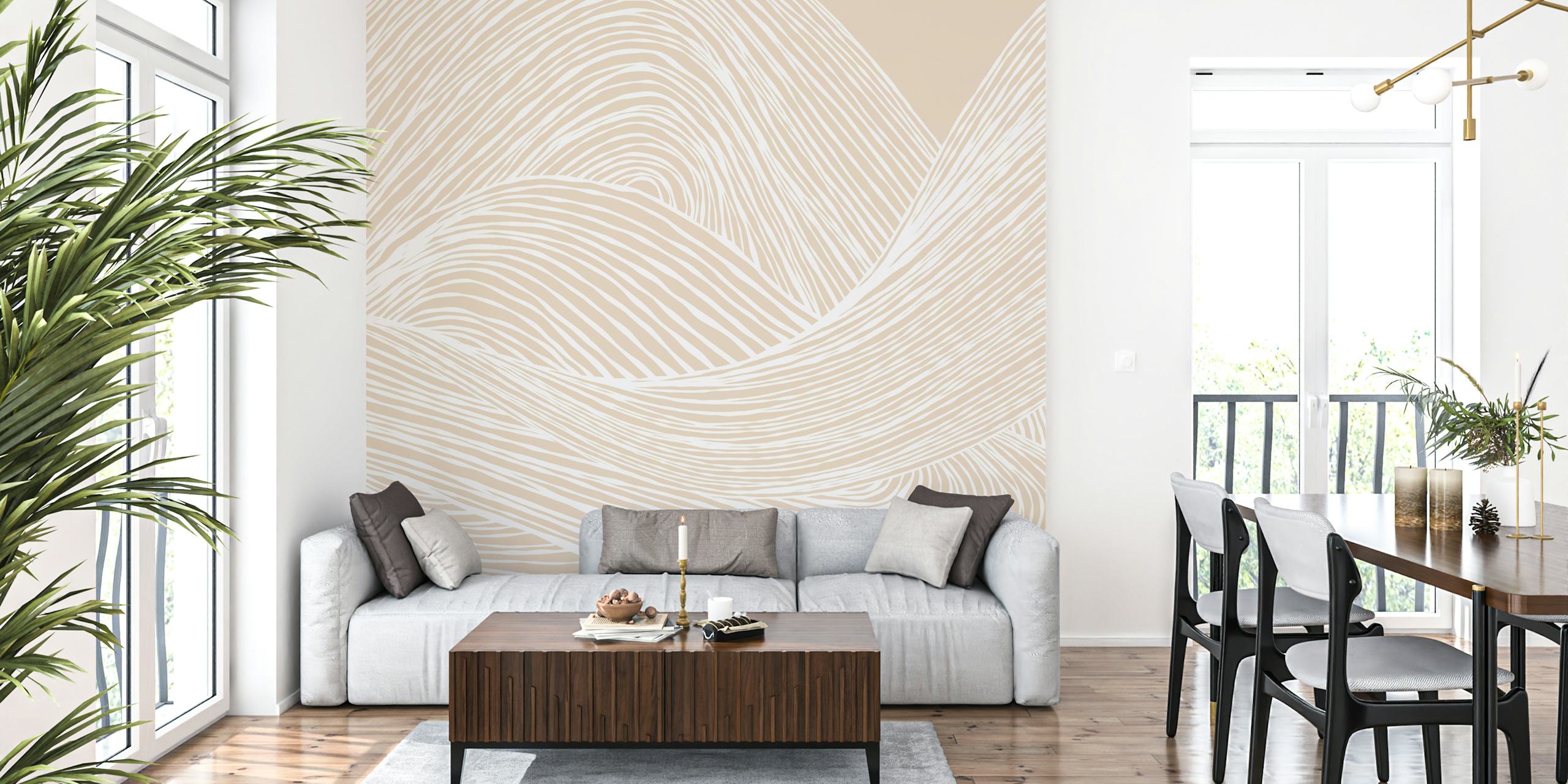 Serene Sand Dunes papel de parede pastel arenoso em um quarto