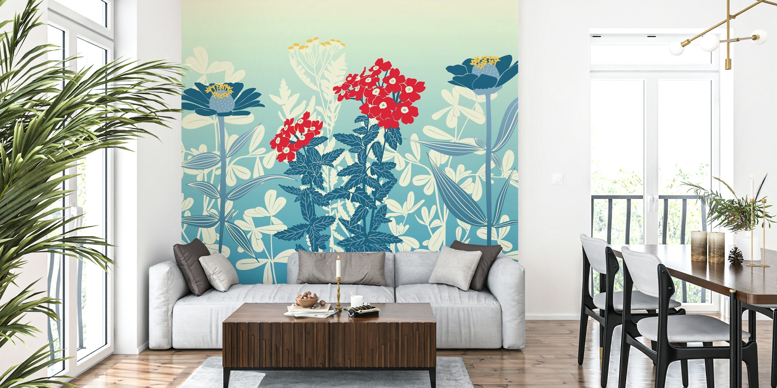 Whimsical blossoms wallpaper in a room