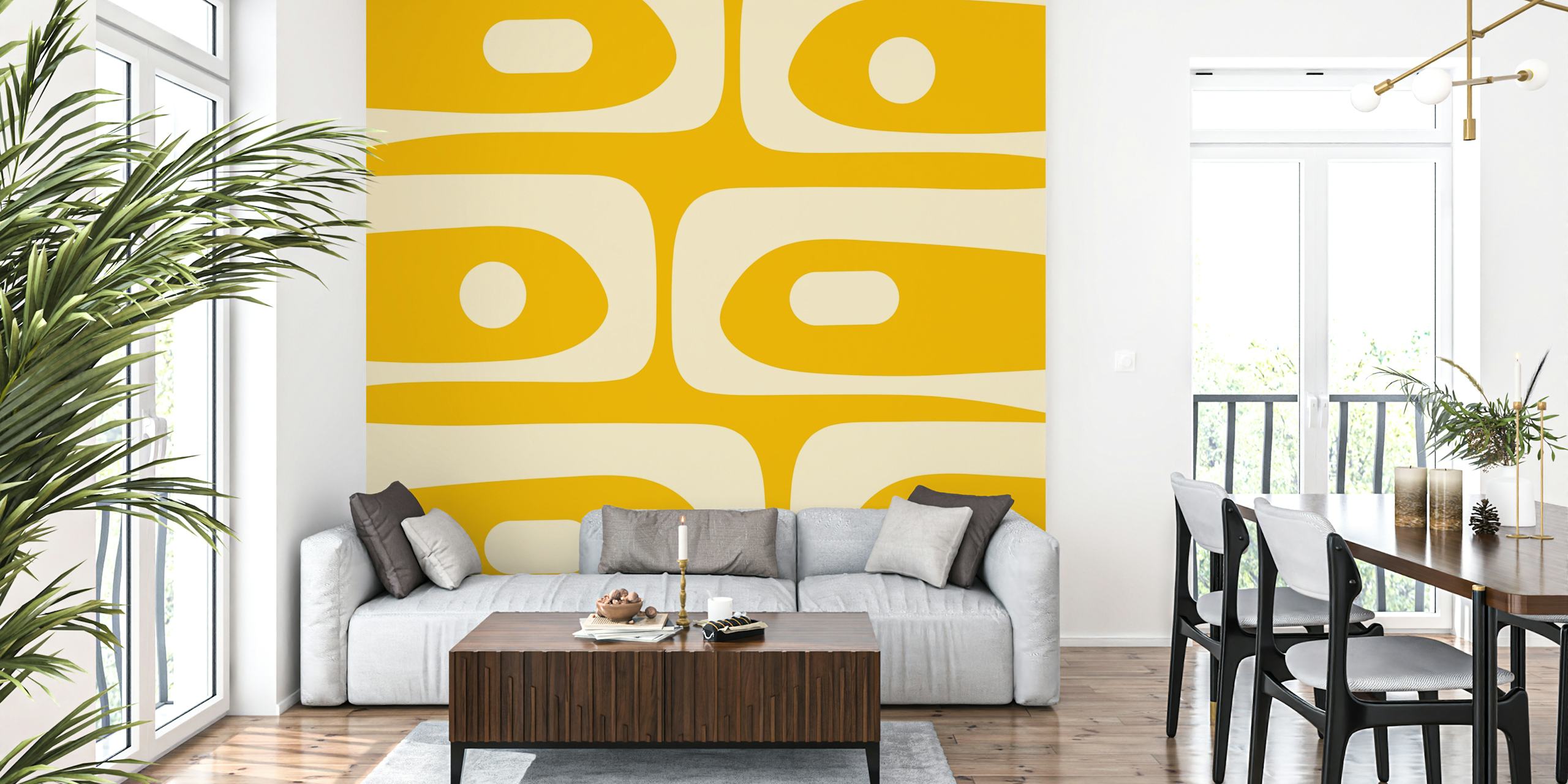 Mid Century Modern Minimalist Mustard tapetti huoneessa