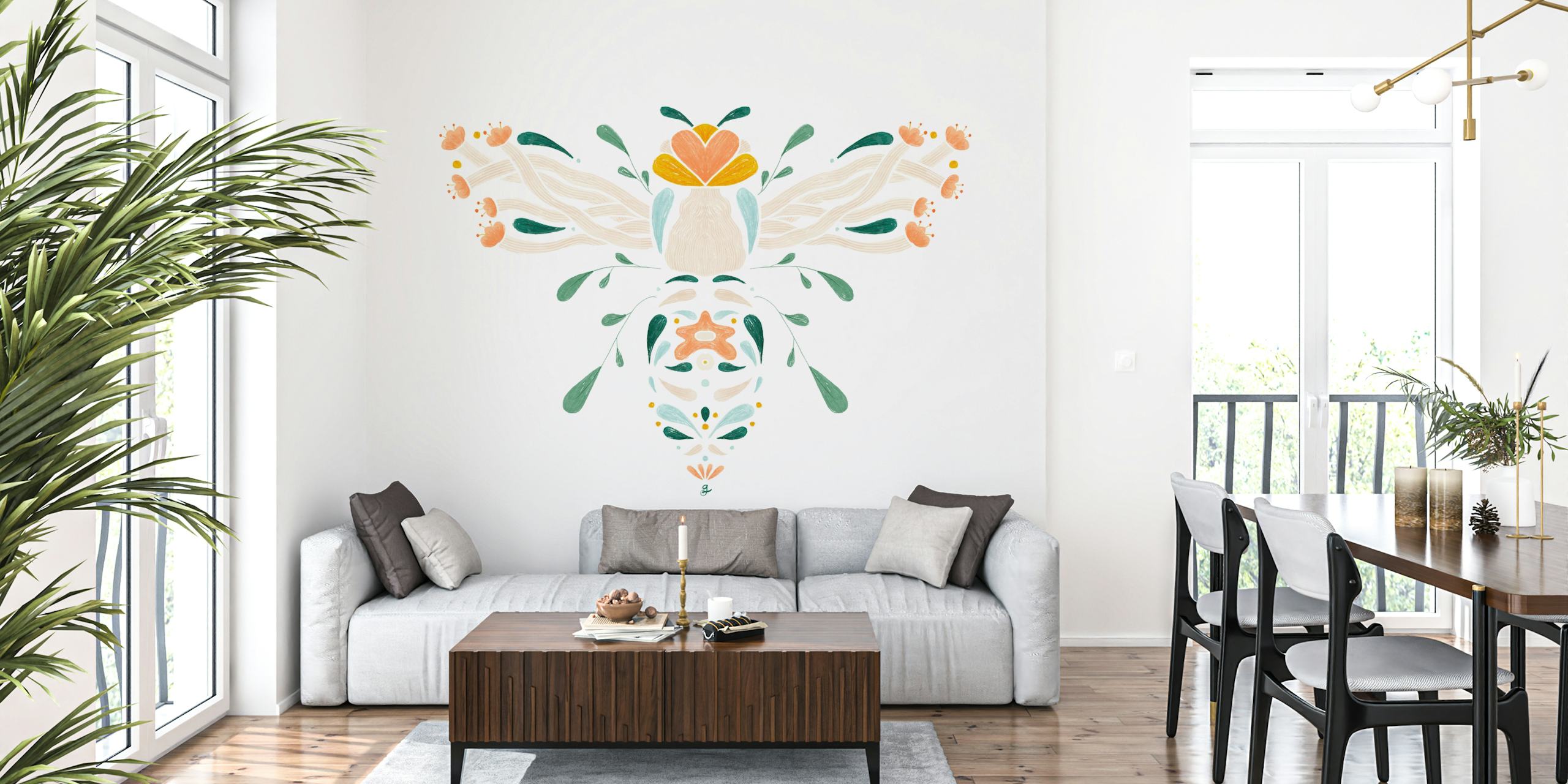 Design de papier peint Floral bee dans une pièce