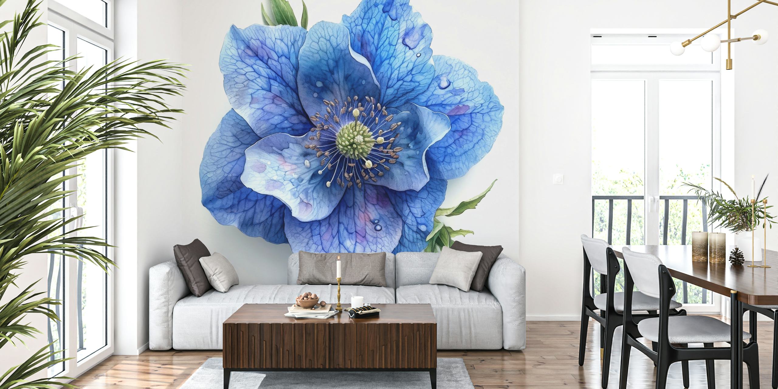 Monkshood Bloom wallpaper displayed in a room