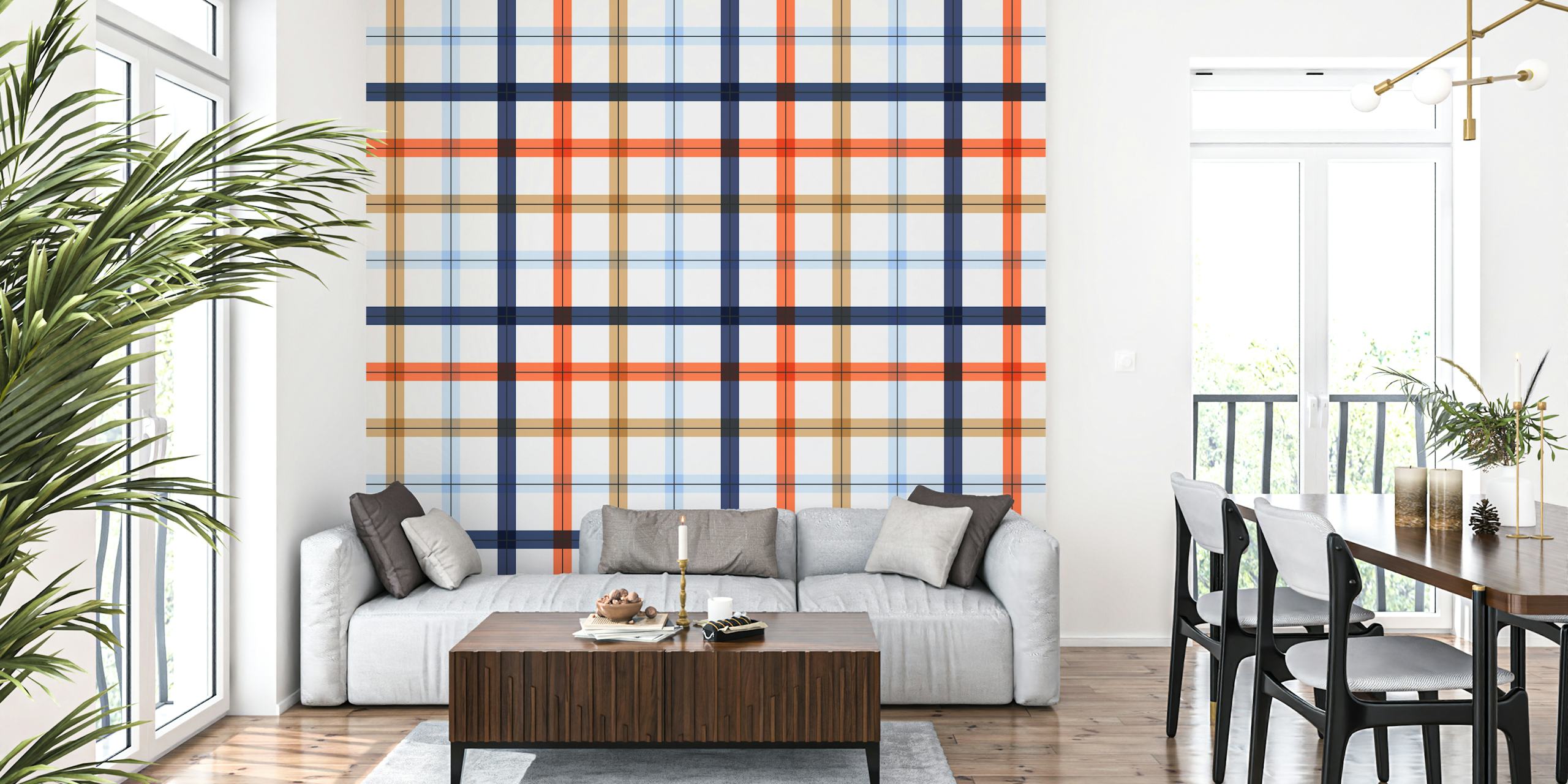 Gingham autumnal mural papel pintado en una habitación