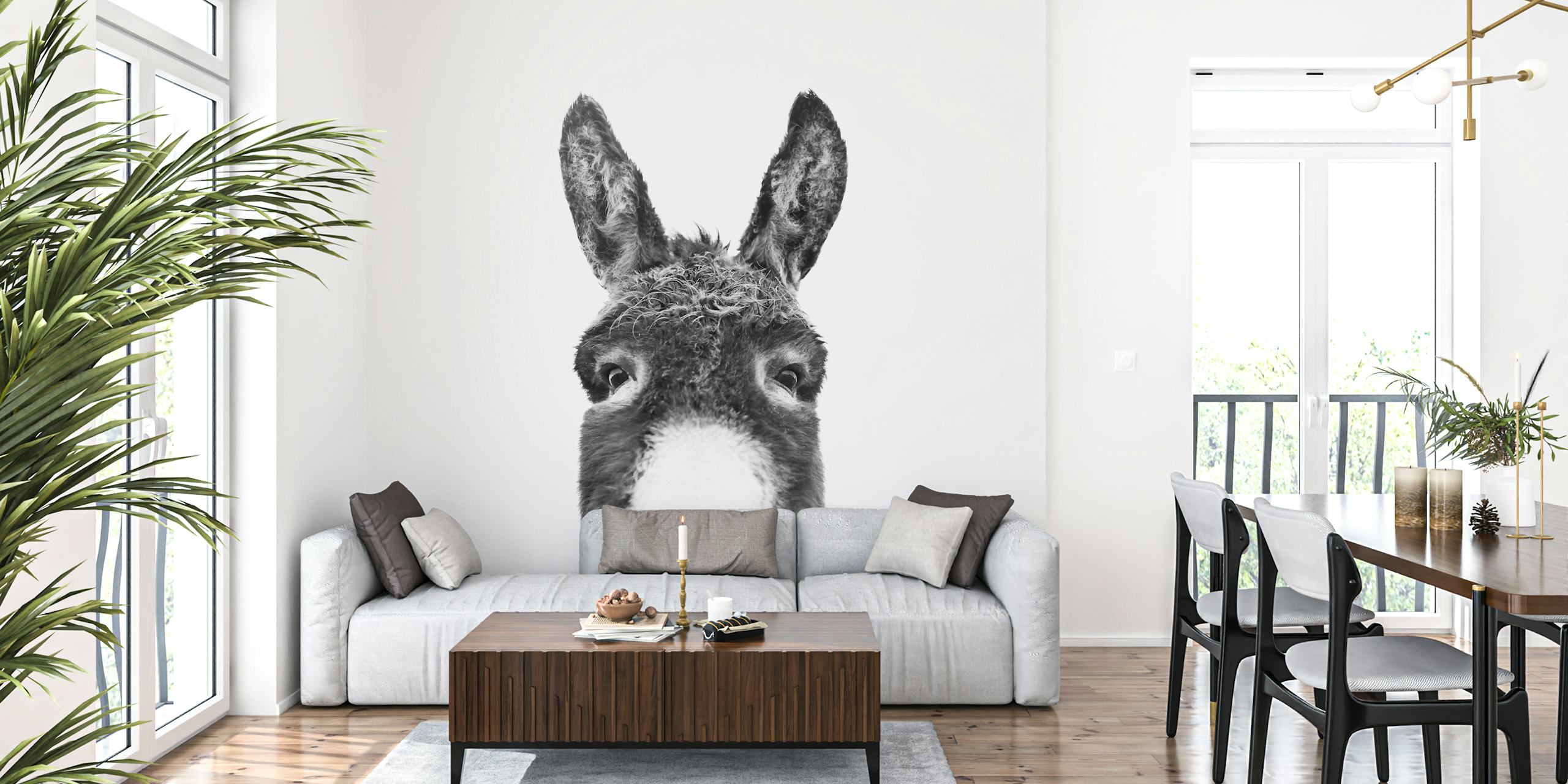 Schwarz-weiße Tapetdesign mit Esel