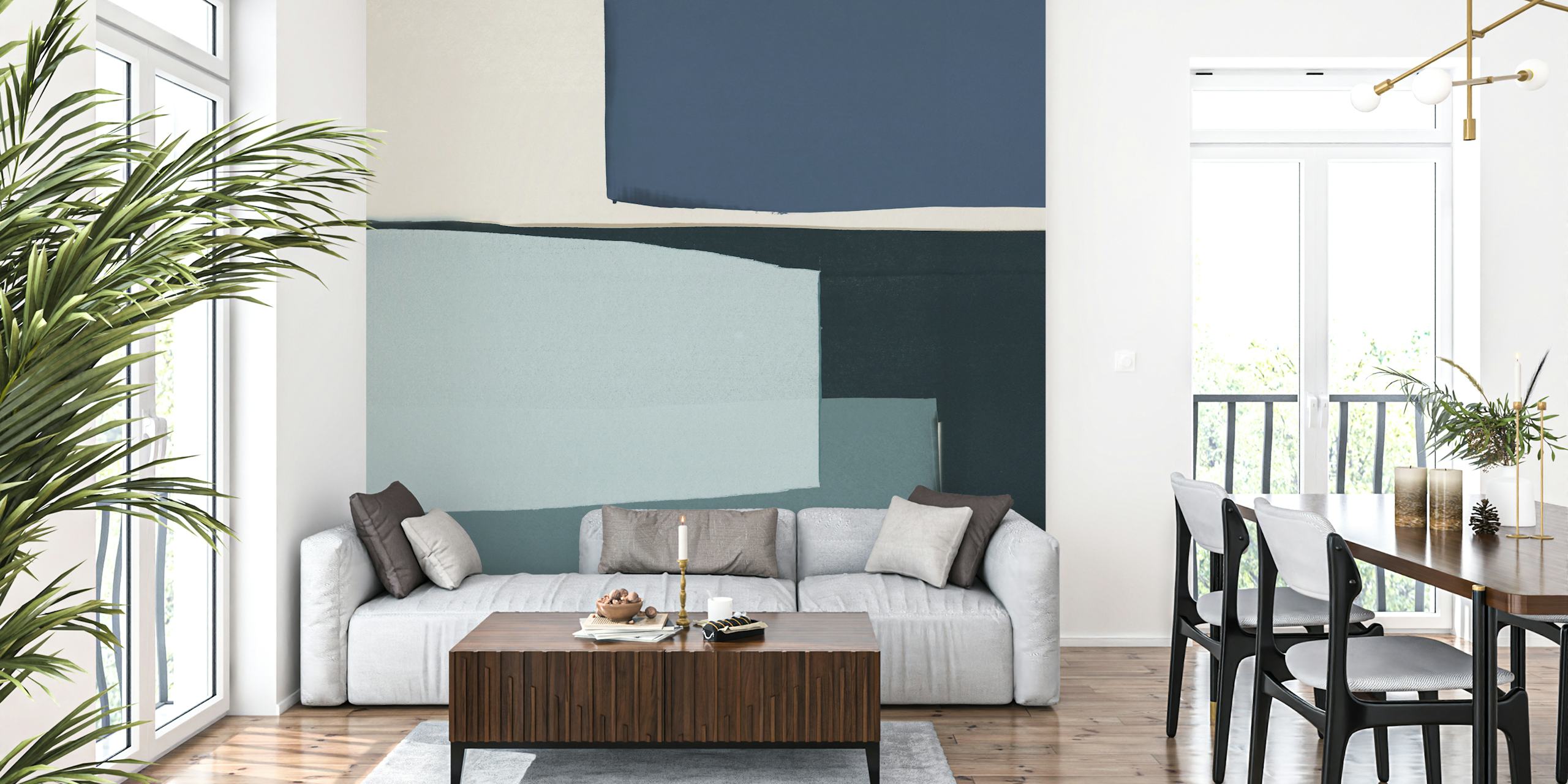 Diseño de papel tapiz Calm Blue Border en una habitación