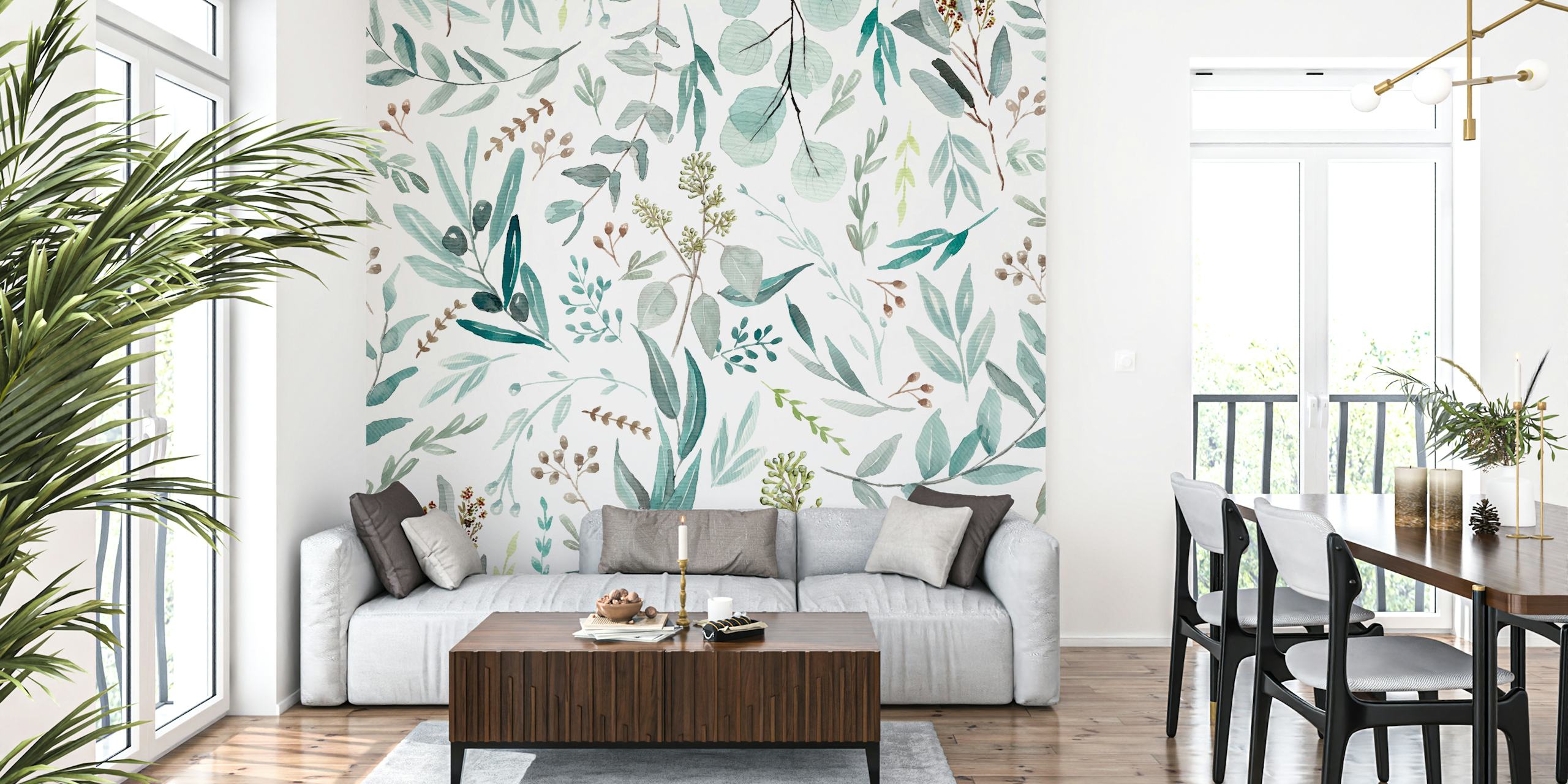 Høykvalitets Seamless Eucalyptus Pattern Veggmaleri av Happywall