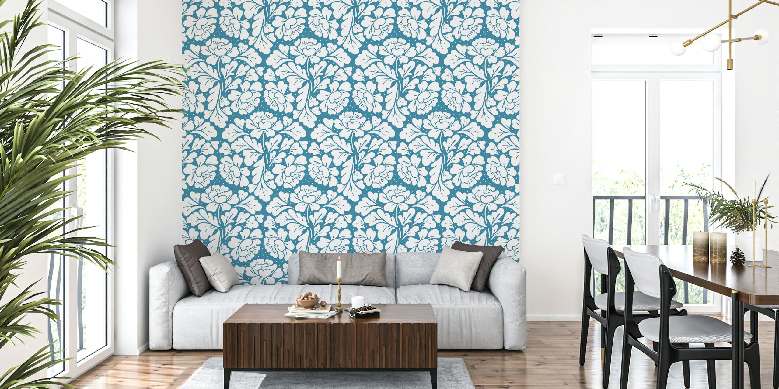 Sininen Baroque pattern tapetti huoneessa
