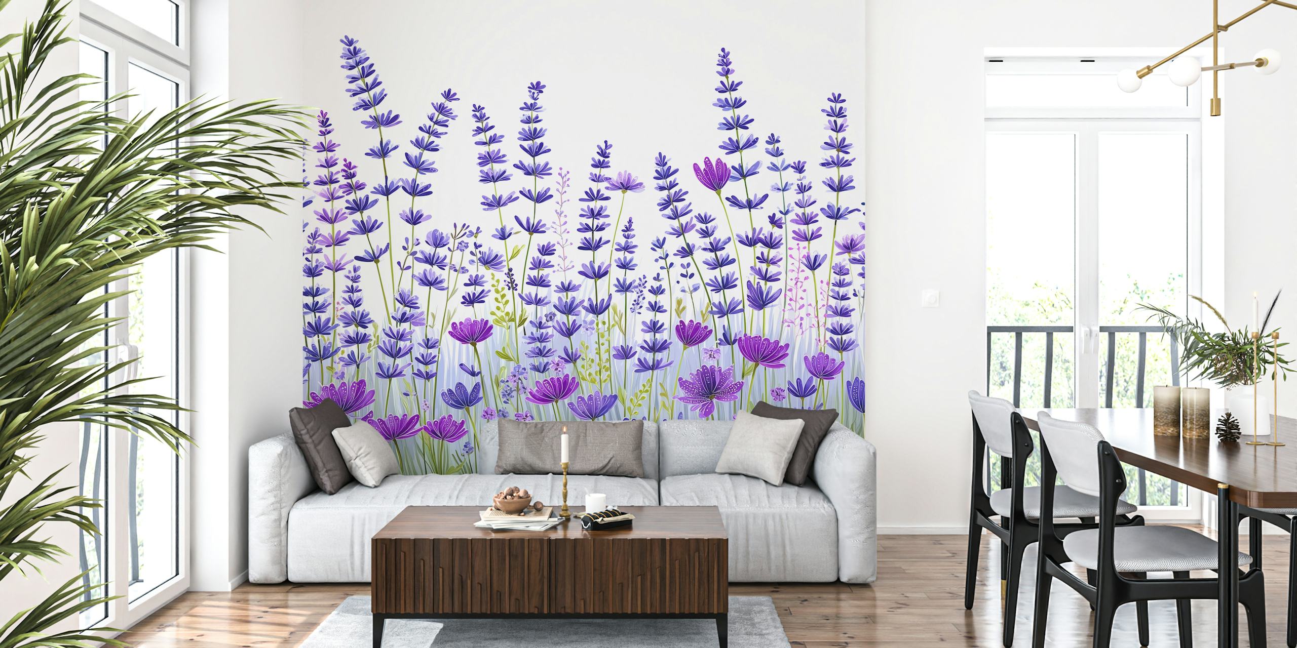 Lavender Field Blooms behang in een kamer