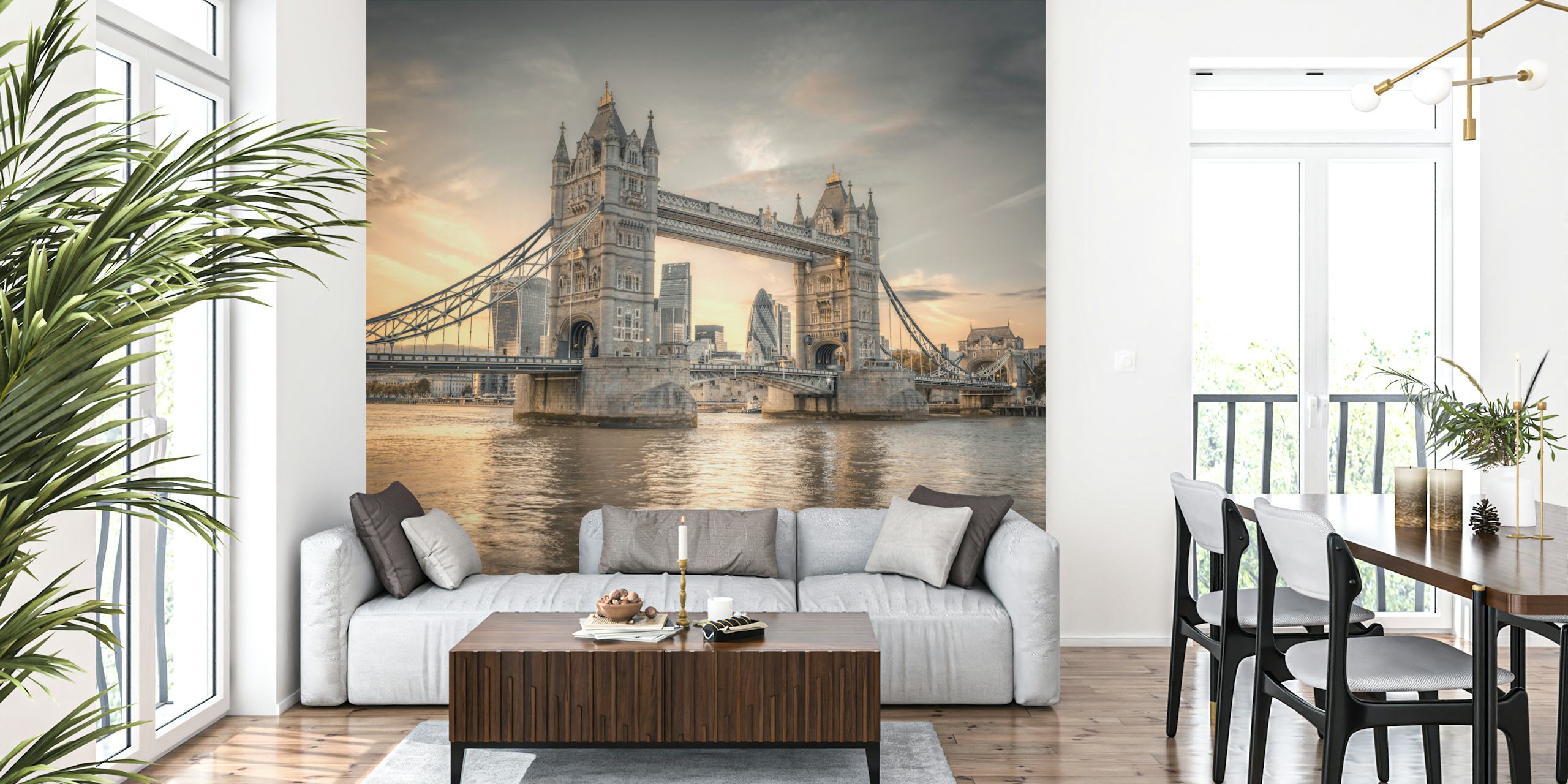 Tower Bridge photo wallpaper in neutral tones, city skyline