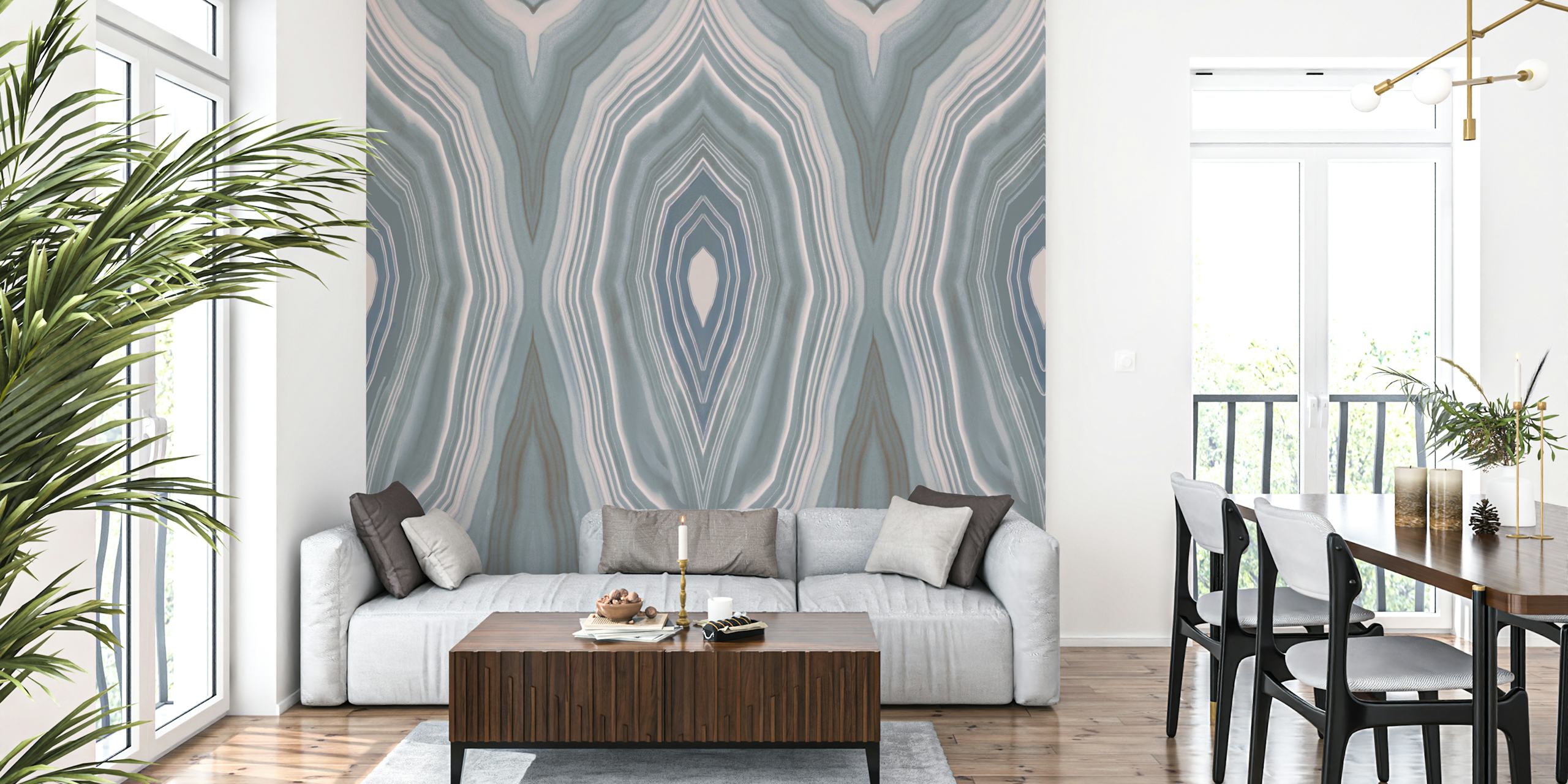 Geode wave pattern in blue and gray on elegant wallpaper
