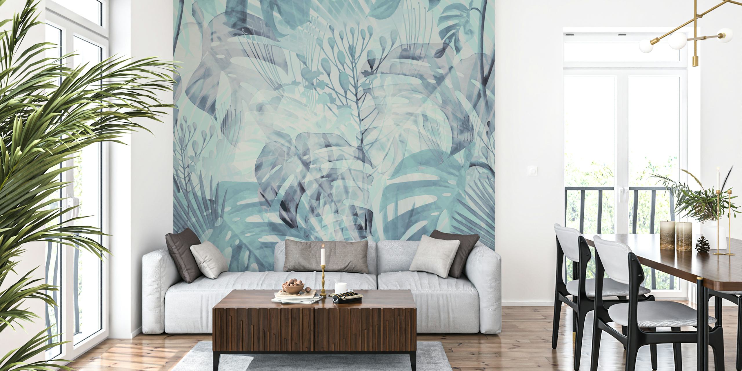 Monstera Gray ταπετσαρία σε ένα δωμάτιο