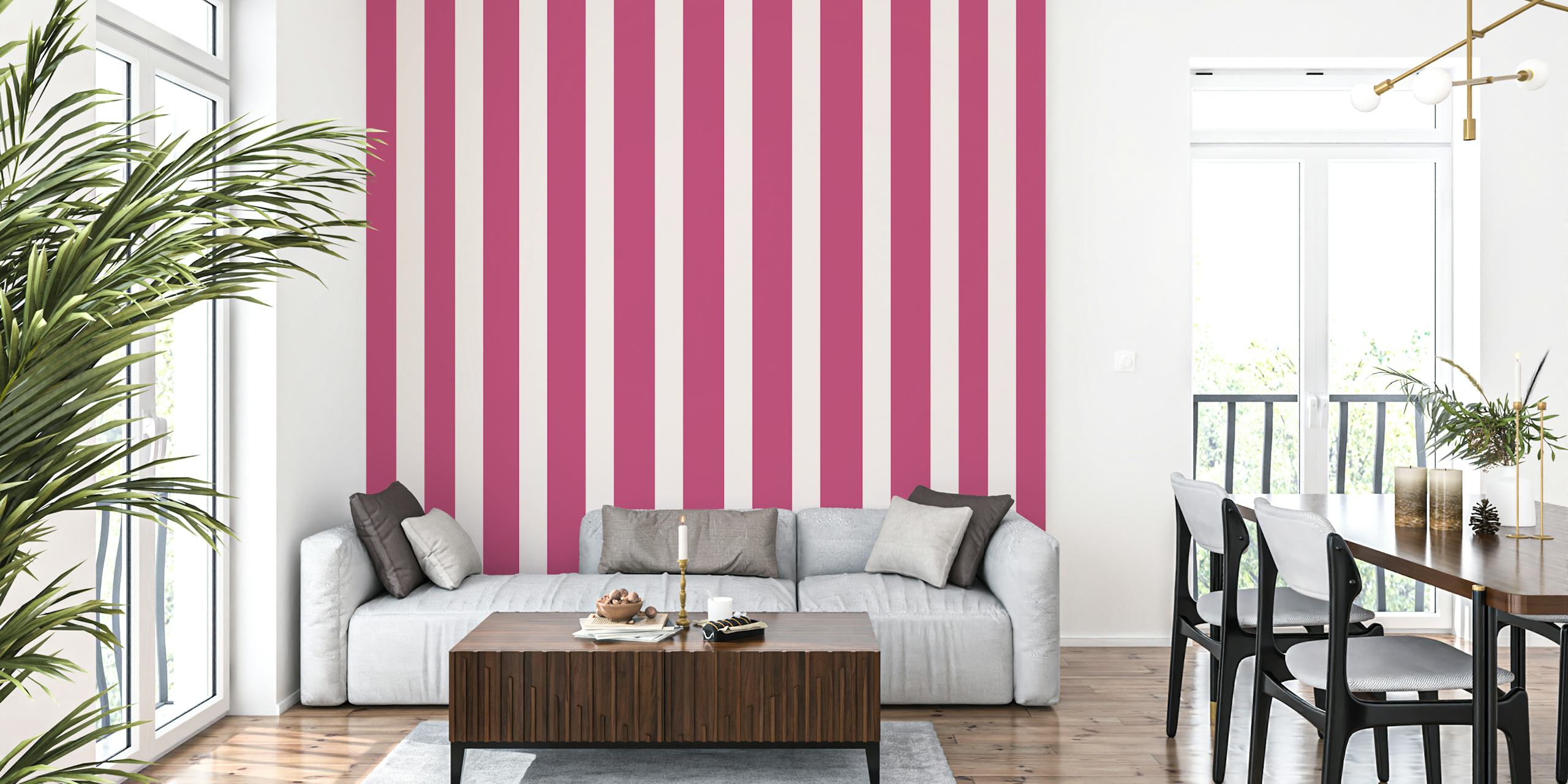 Burgundy and cream stripes wallpaper in a room