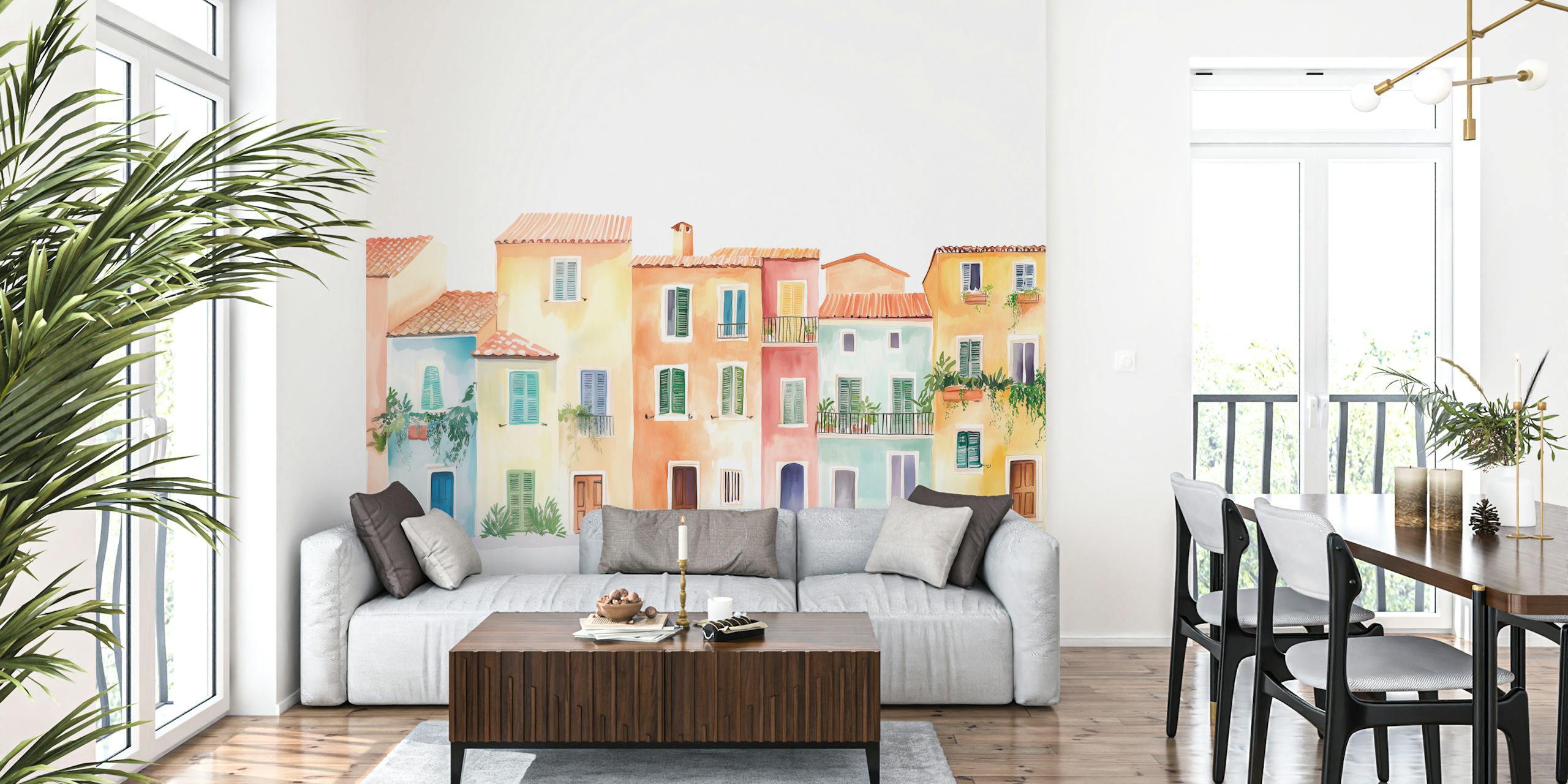 Mediterranean Village Charm wallpaper in a room