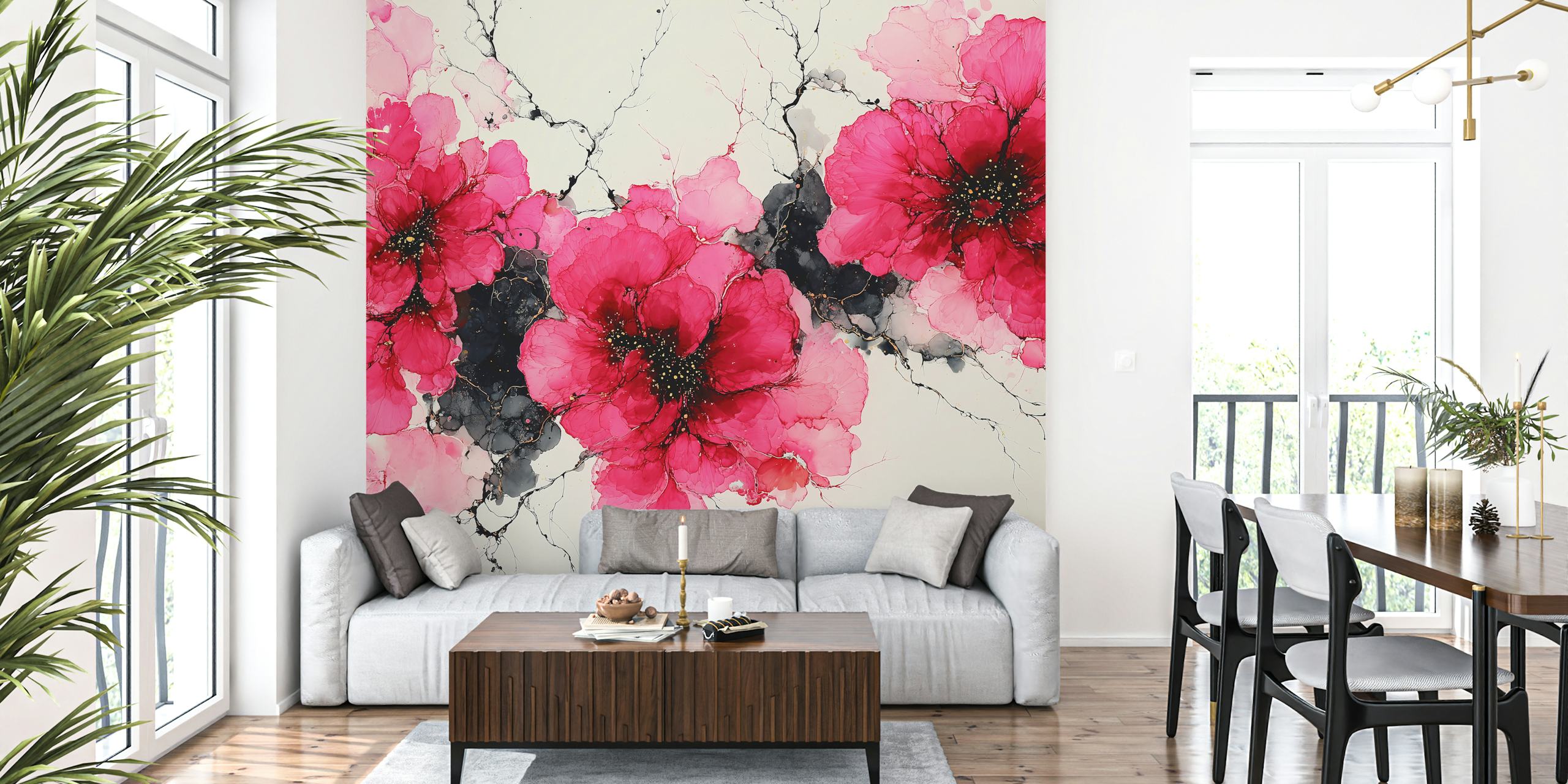 Design della carta da parati Crimson Floral Ink Symphony