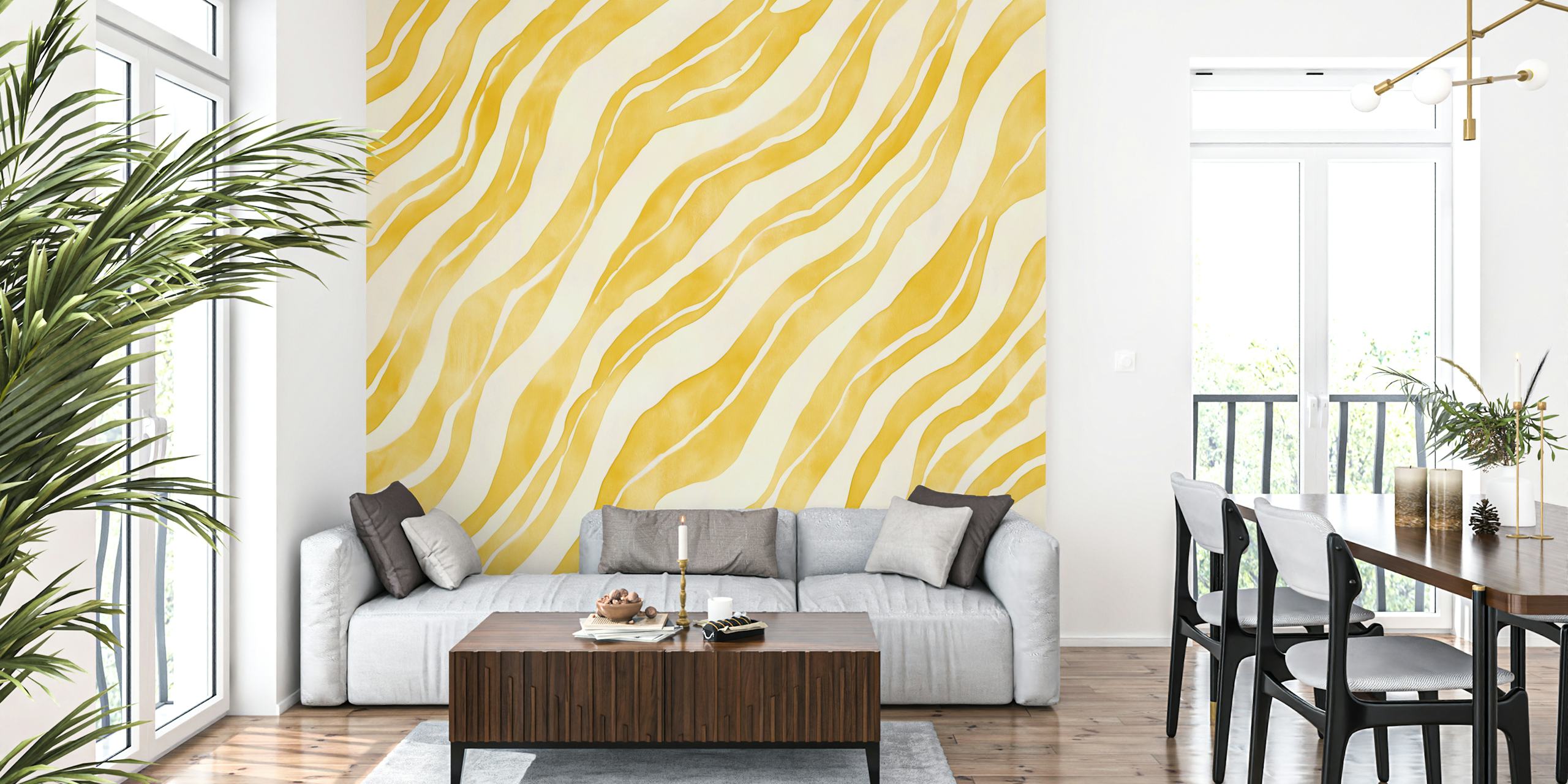 Abstract yellow waves design wallpaper