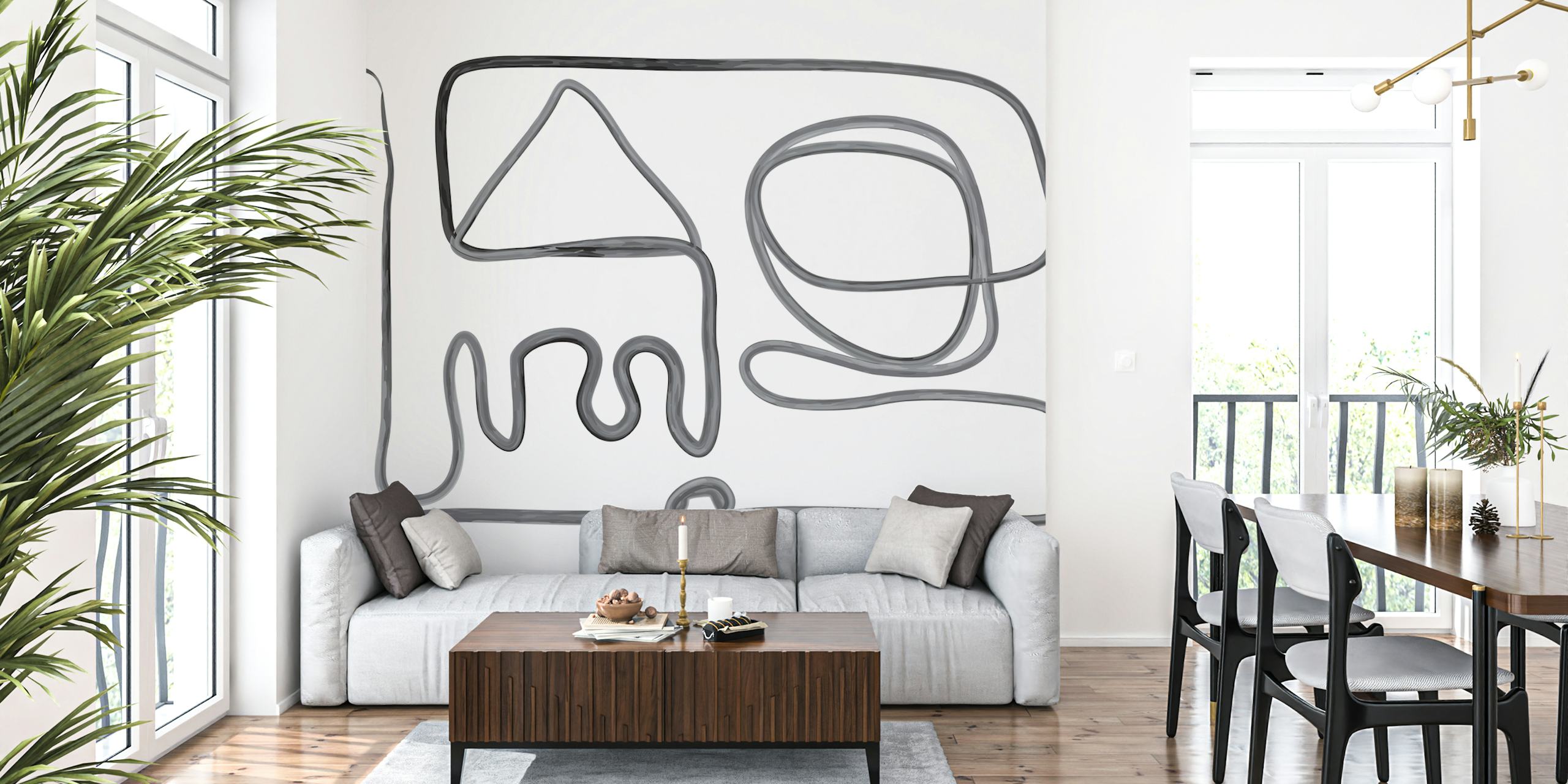 Abstract line art wallpaper in a modern setting
