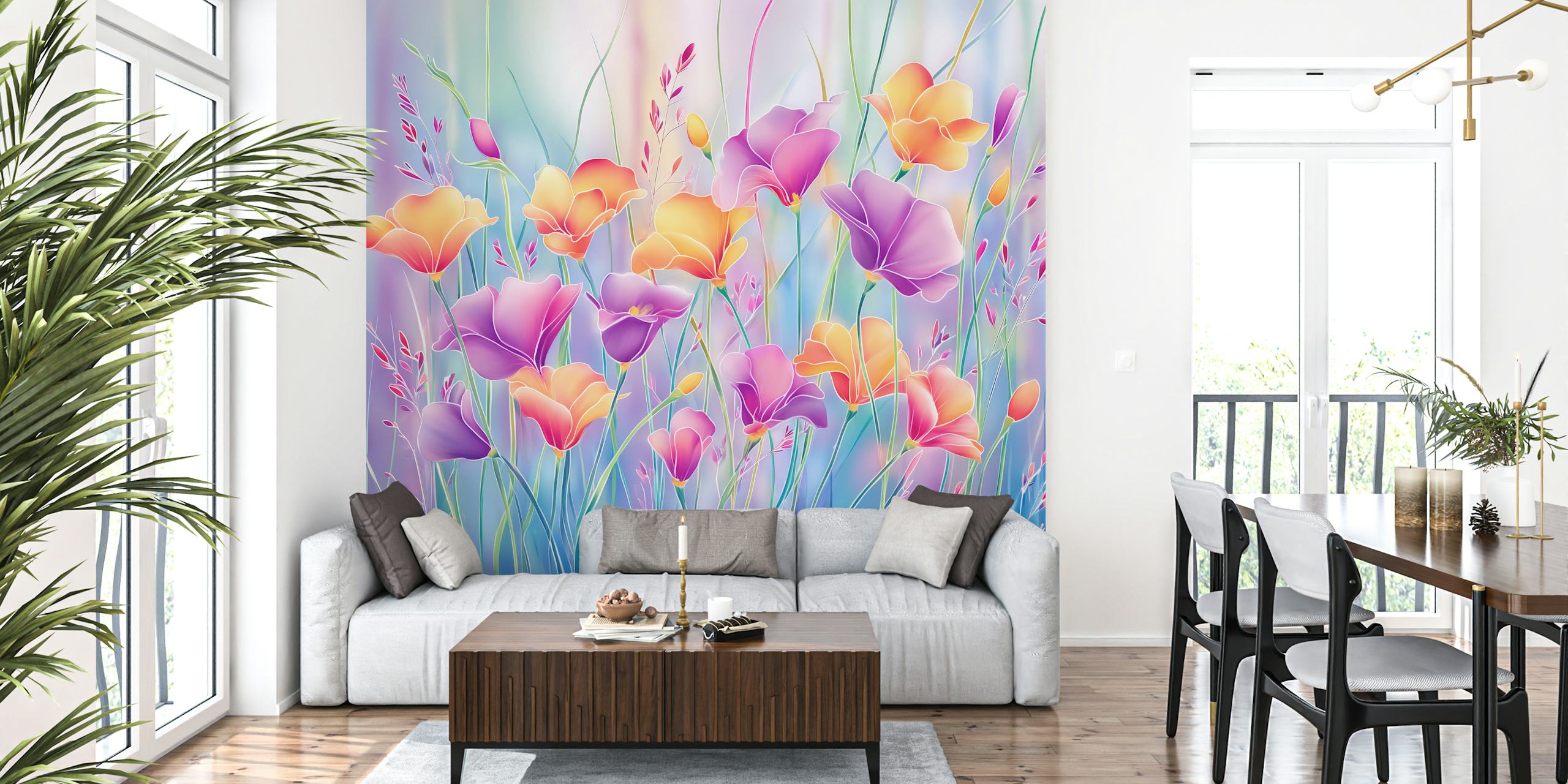 Floral wallpaper in soft hues
