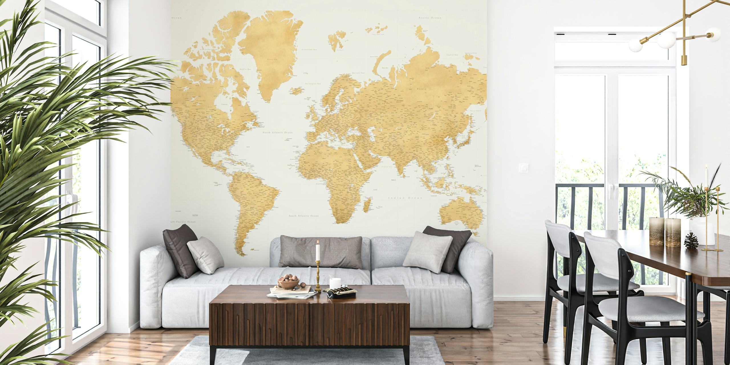 High detail world map wallpaper in a room