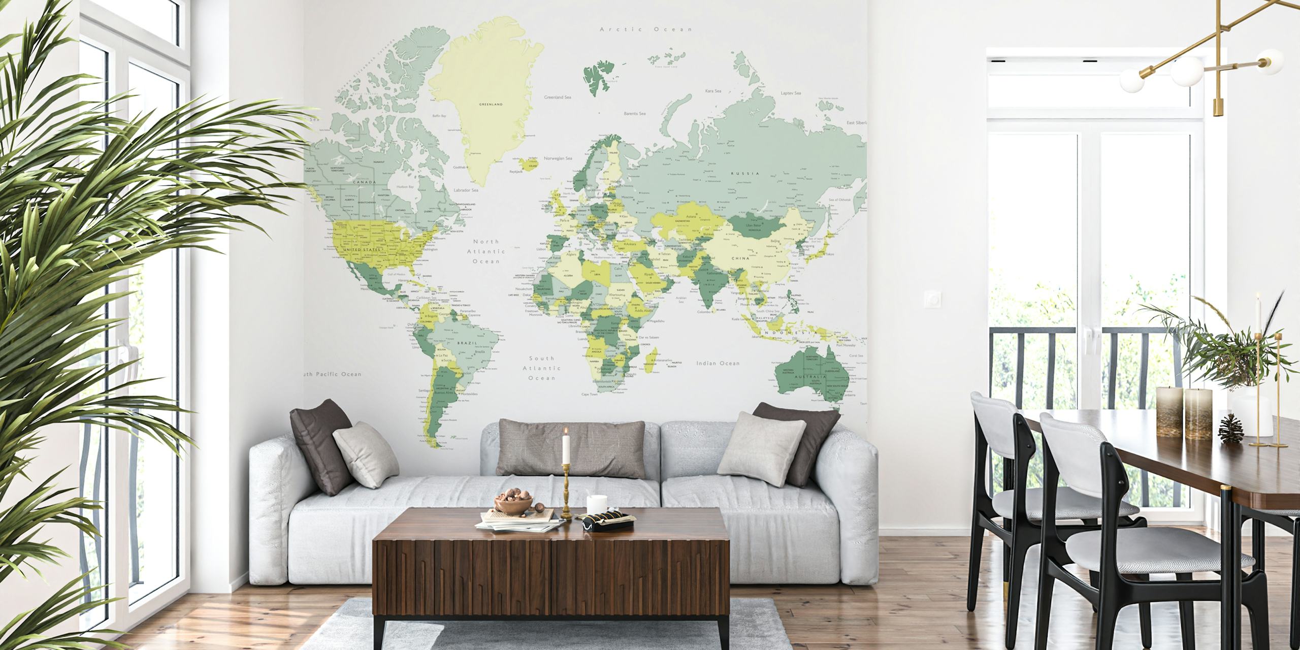 Kapueo world map with cities wallpaper in a room