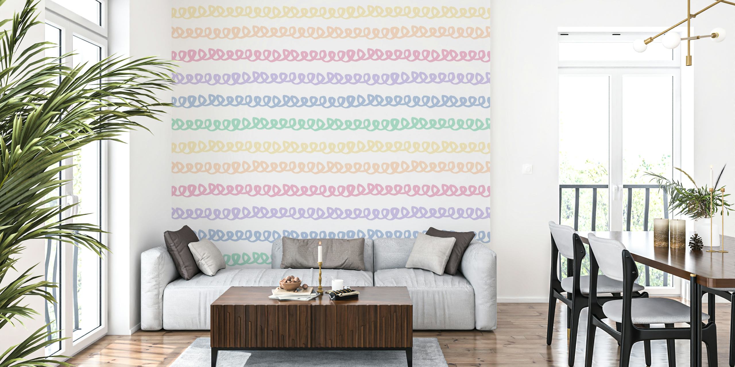 Colorful squiggly lines in pastel shades wallpaper