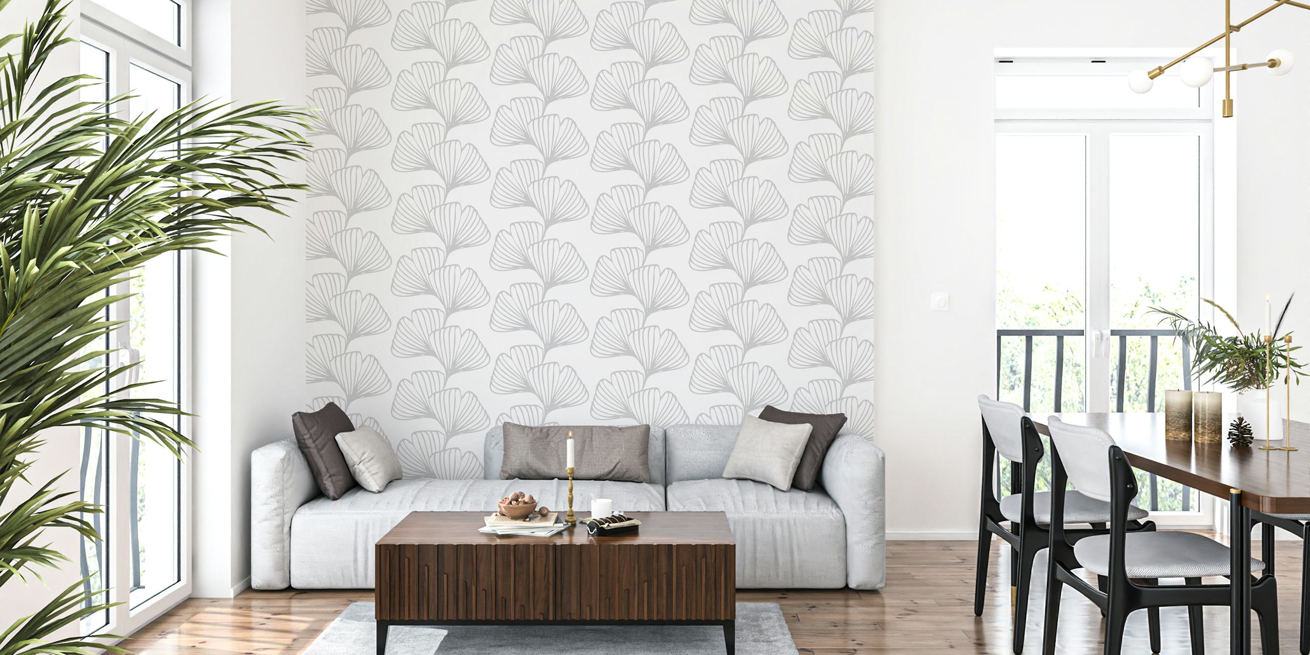 Ginkgo leaf pattern wall mural in subdued hues for interior decor