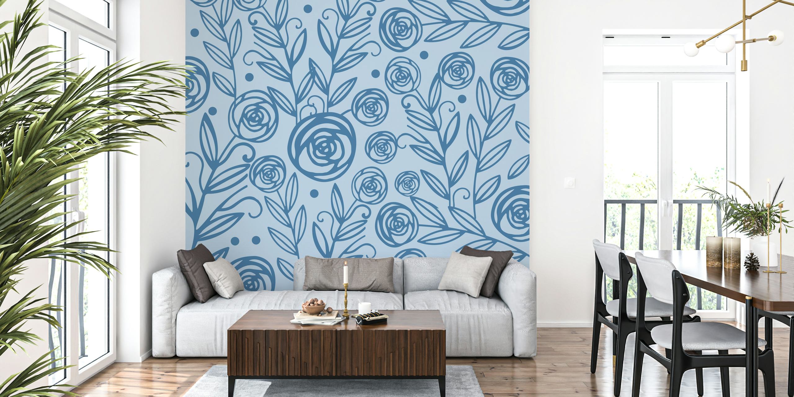 Granatowy wzór róż na fototapecie