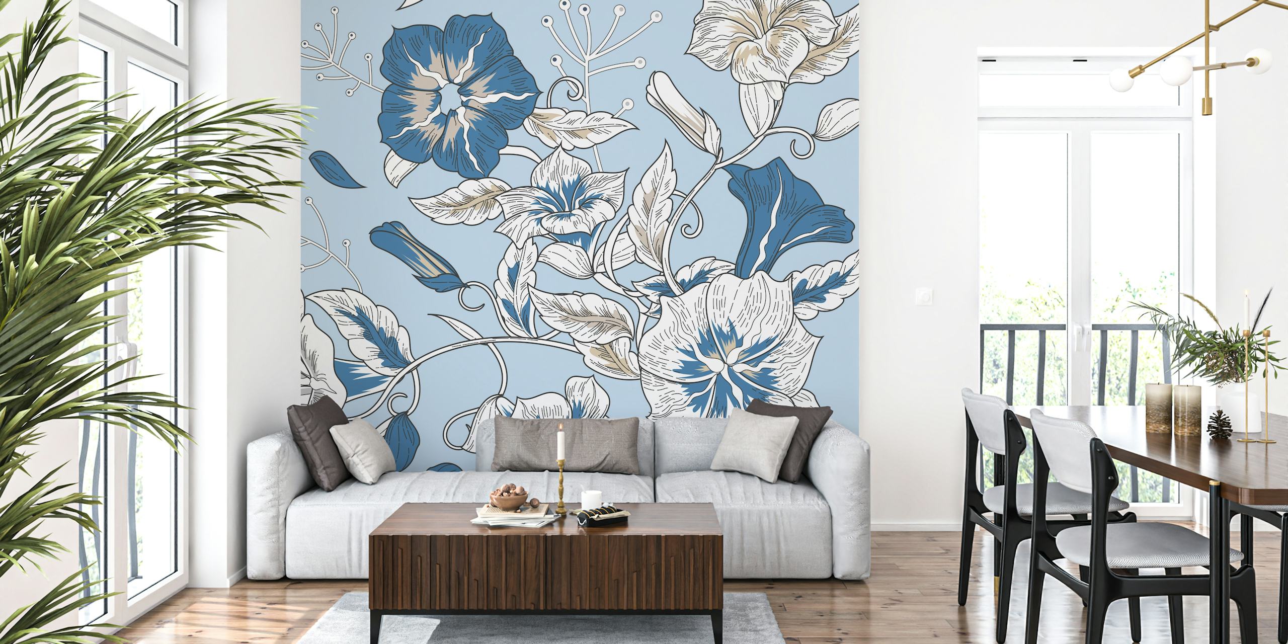 Projekt tapety Baby Blue Hand Drawn Hibiscus