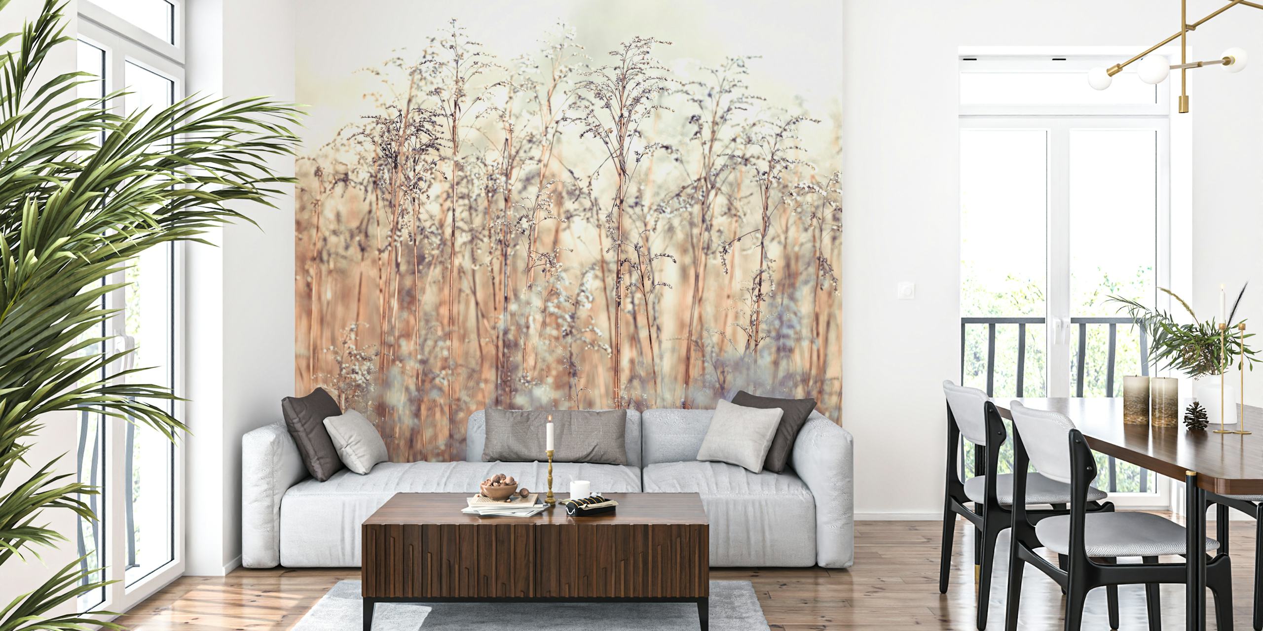 Tall grass reeds in soft beige and muted colors wallpaper
