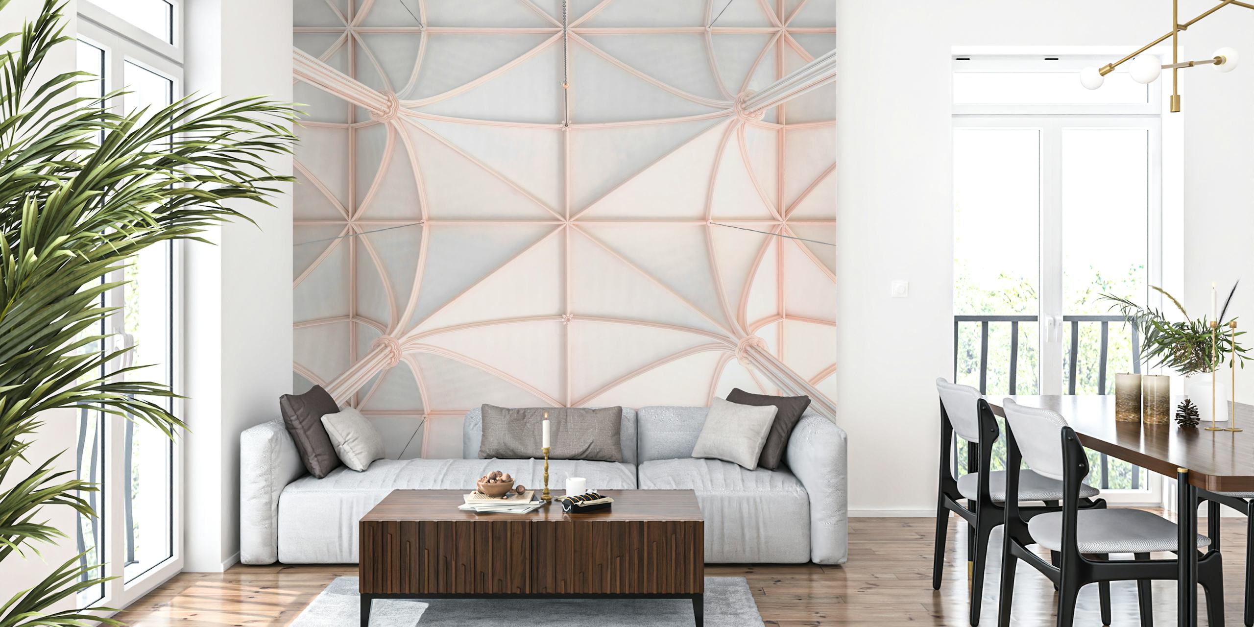 Architectural church ceiling wallpaper design
