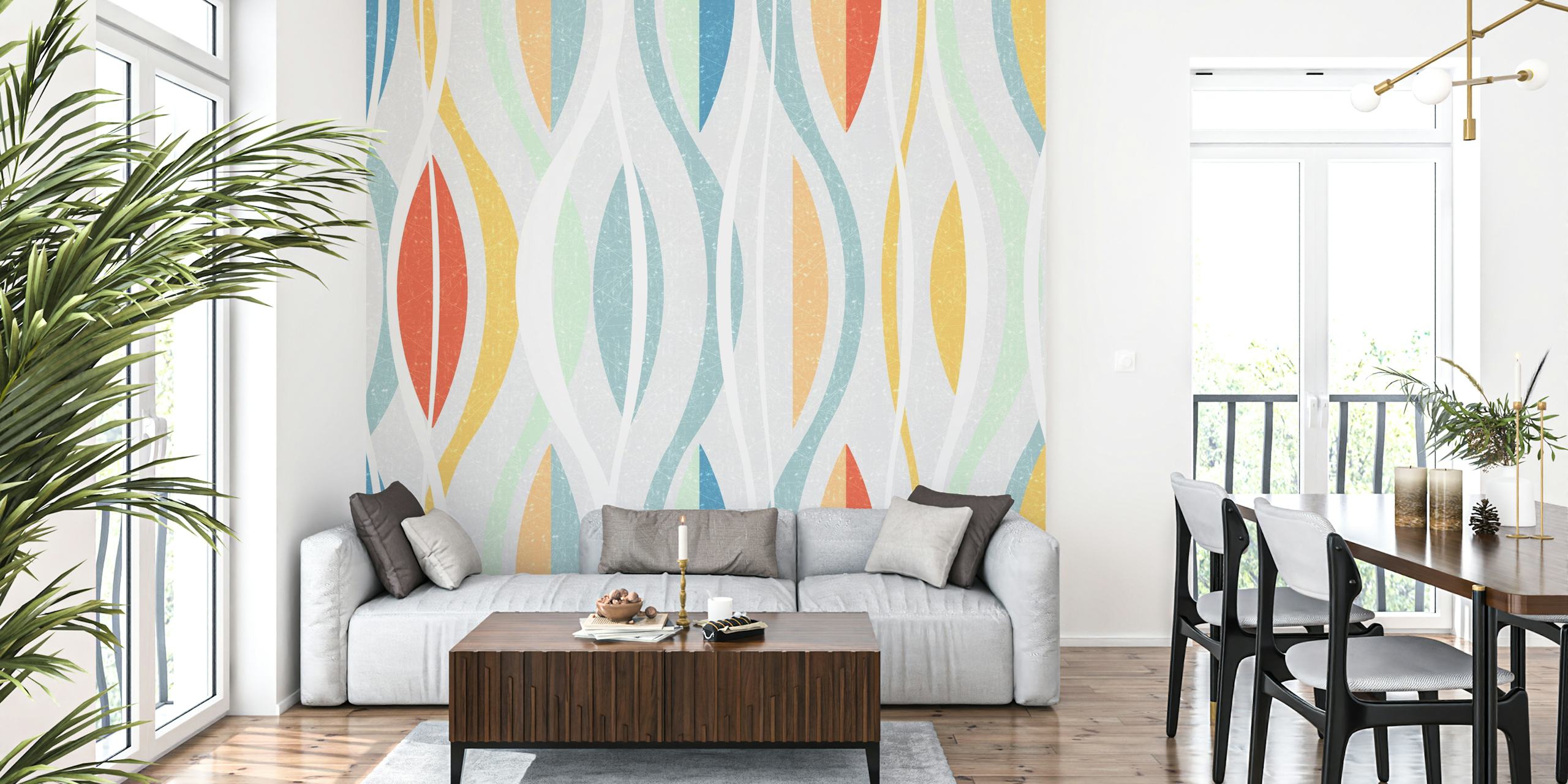 Colorful wavy pattern in pastel shades wallpaper