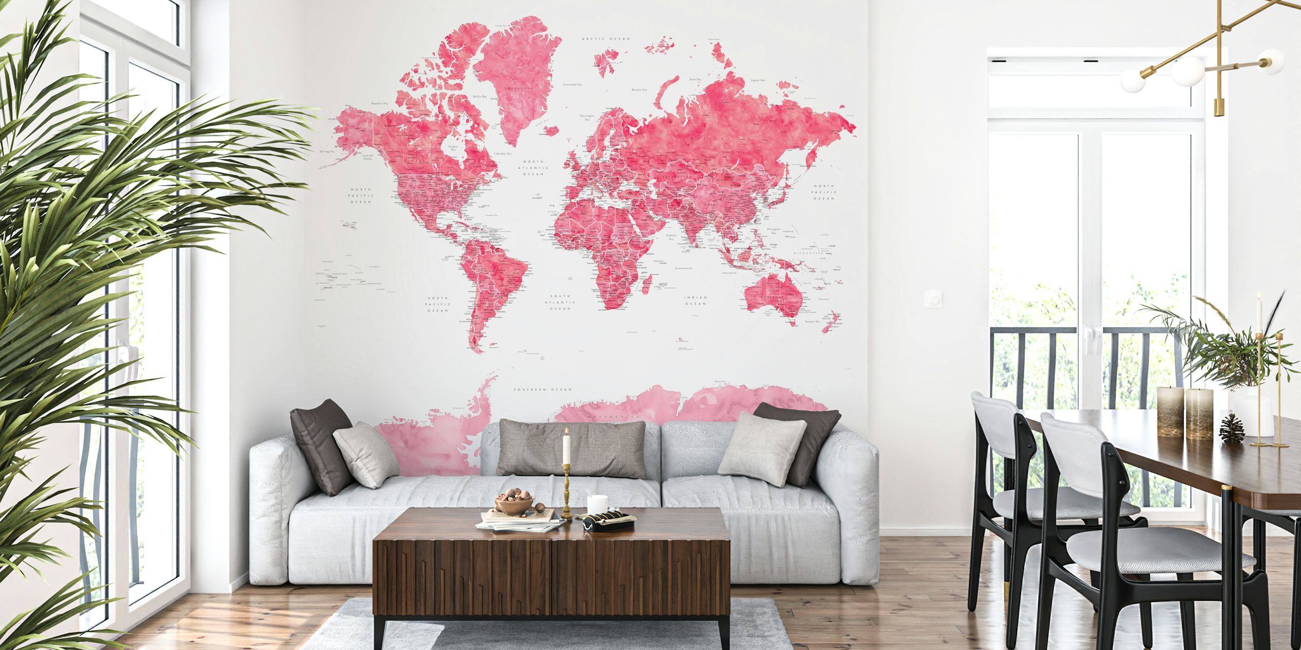 World map Wanda Antarctica behang in een kamer