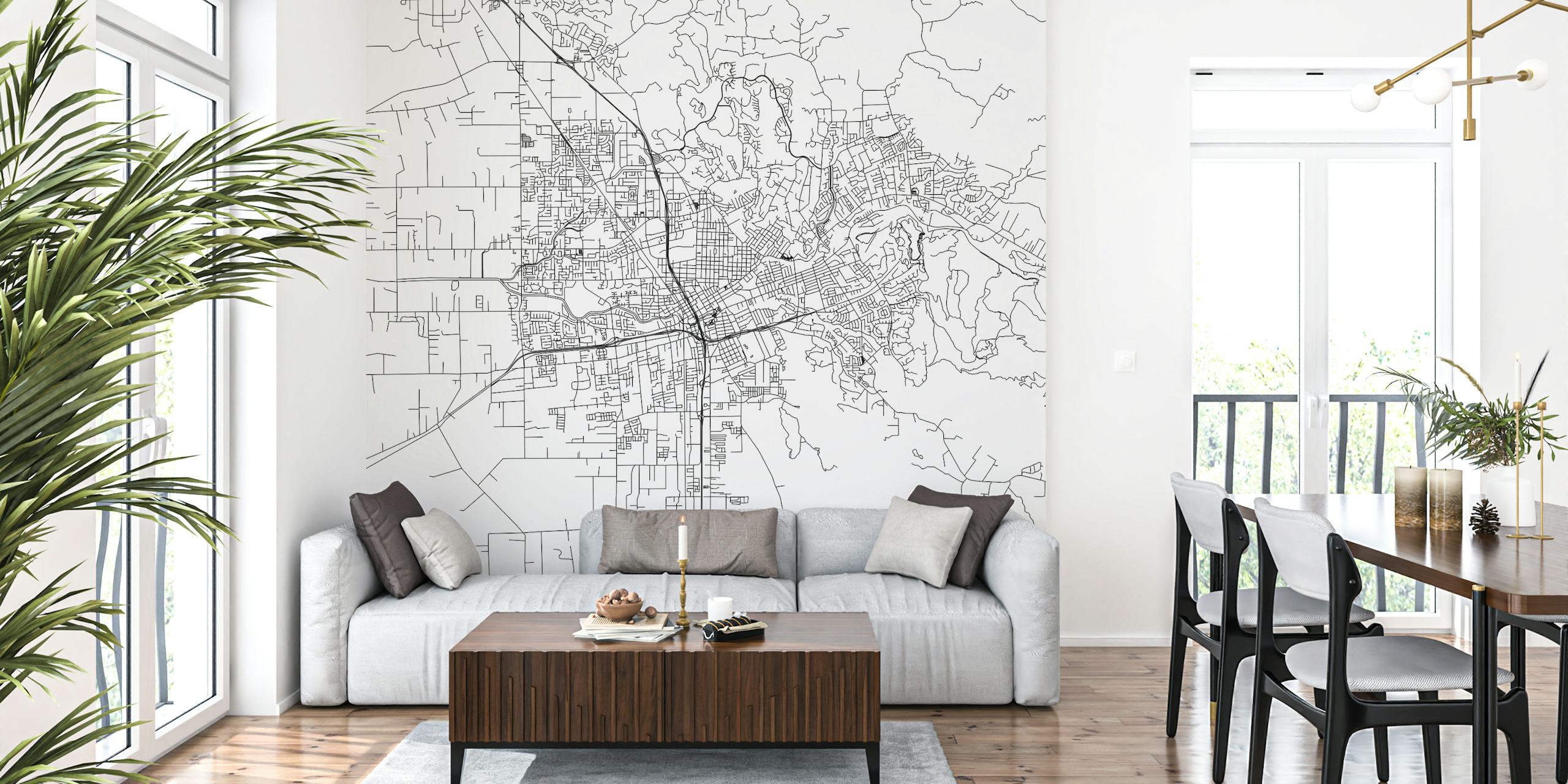 Black and white detailed city map wallpaper