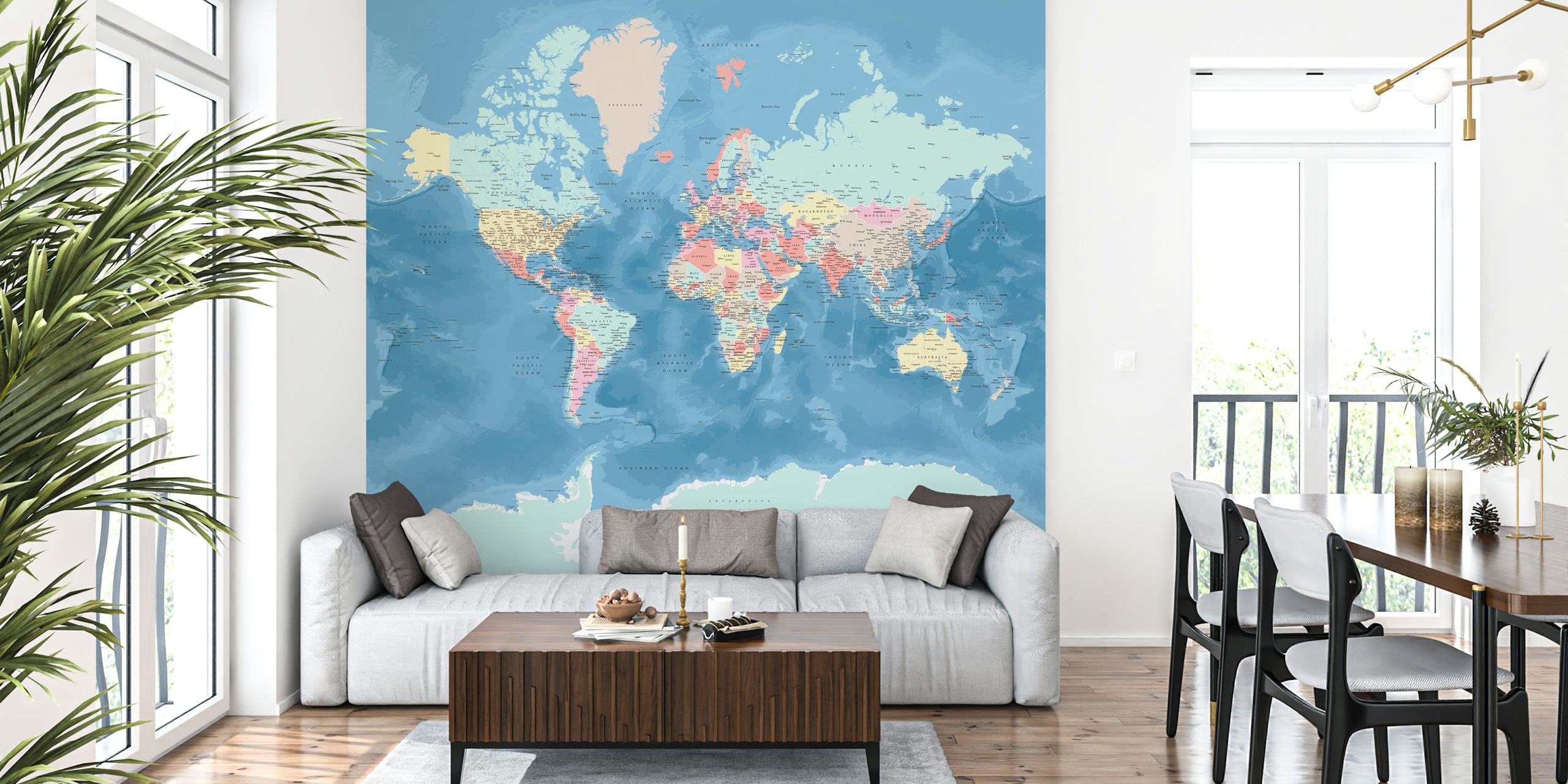 World map of Antarctica wallpaper in a room