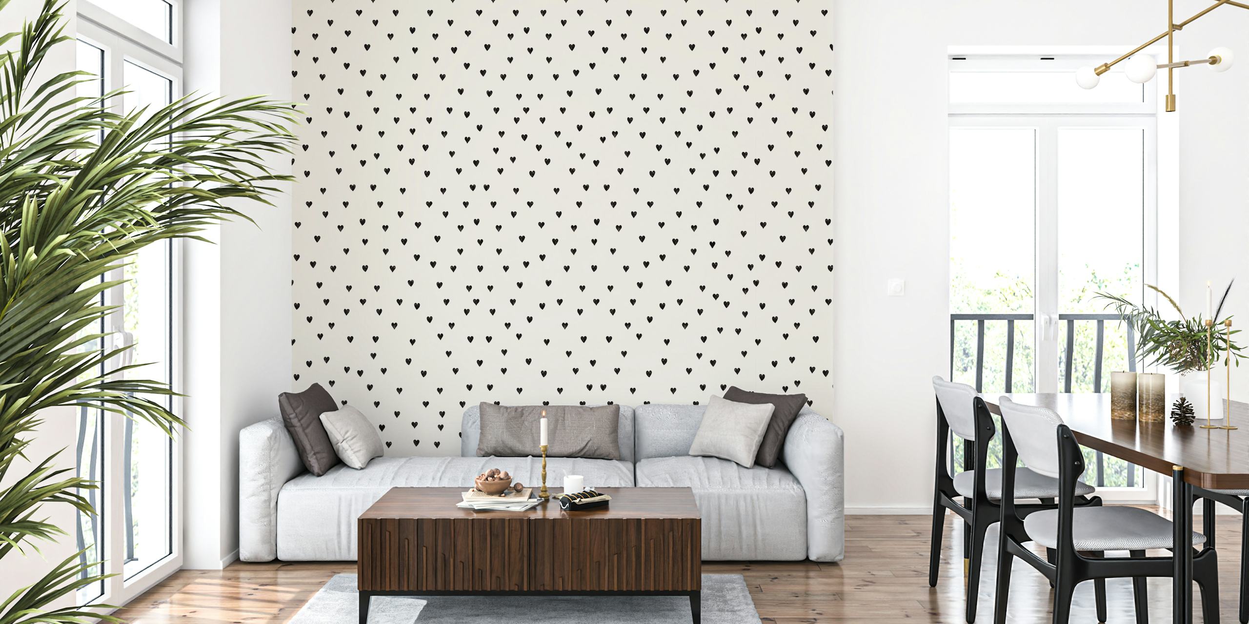 Small black hearts on a cream background wallpaper